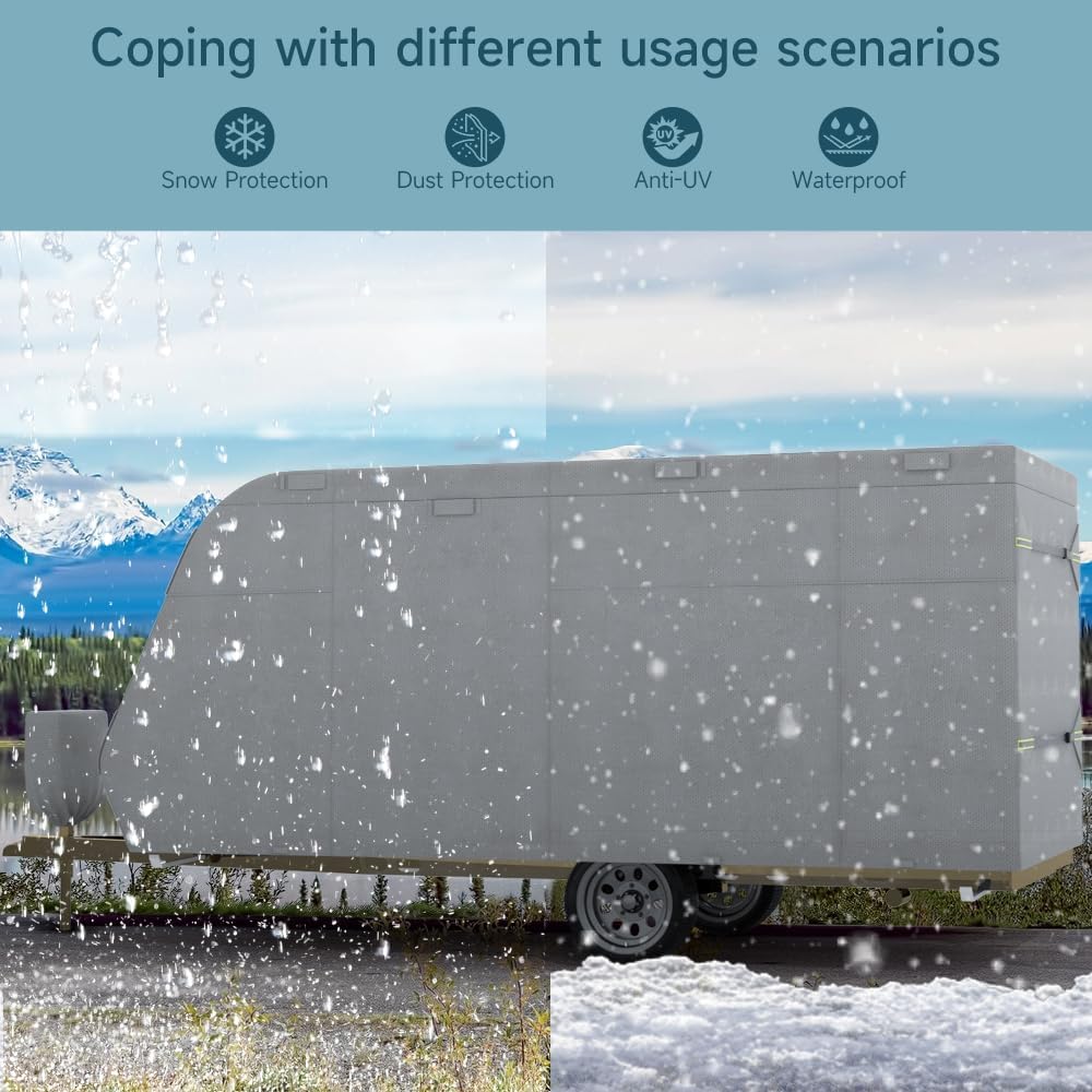 27'-30' Travel Trailer Cover,Windproof and UV Resistant Camper Cover,Extra Thick RV Cover with Adhesive Repair Patches