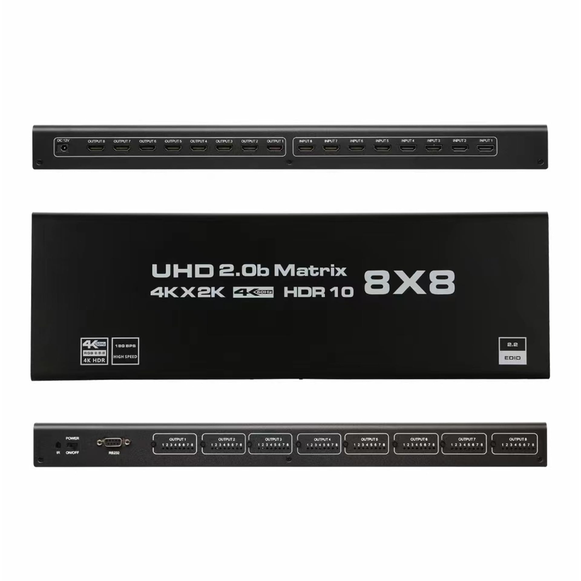 HDMI2.0 HD Digital 8X8 Matrix, 4K/60HZ/1080P144HZ, 8X8 przełącznik rozdzielacz RS232 IR pilot do monitora PC do telewizora