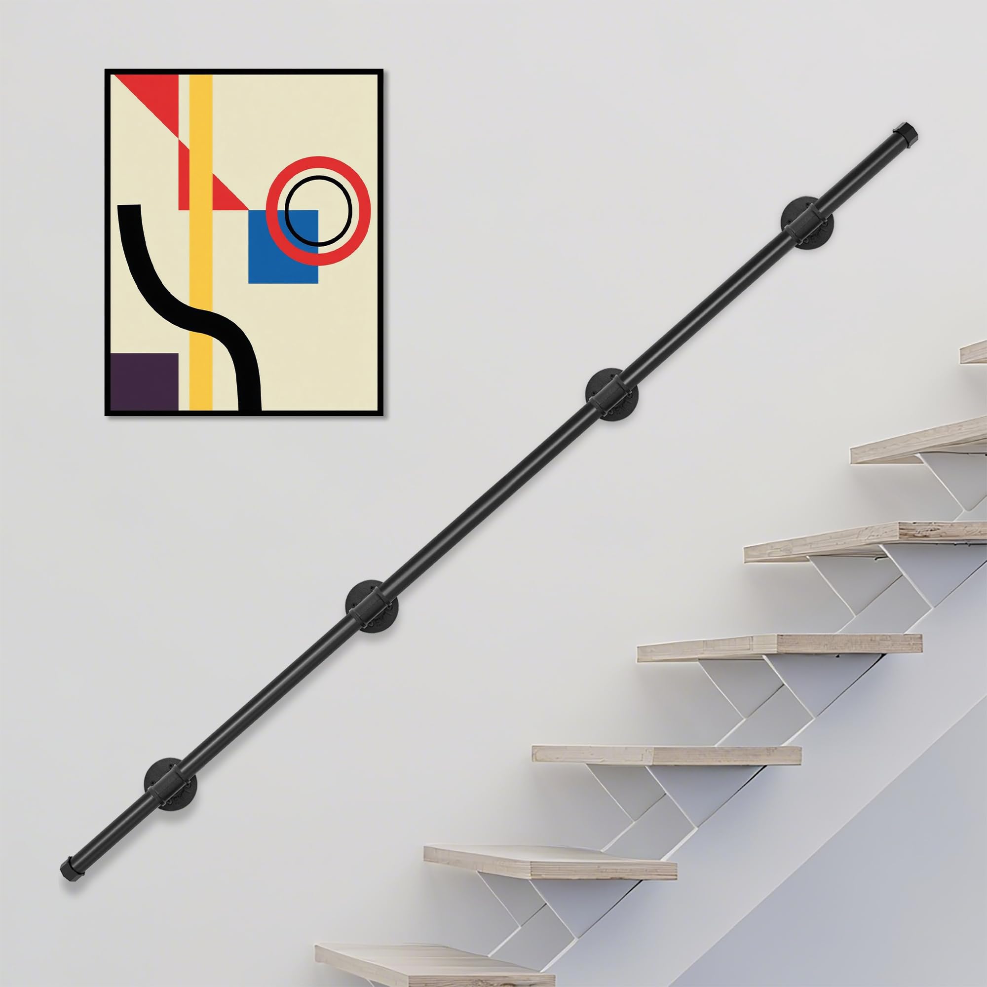 OUUTMEE Corrimano da 335 cm, in ferro battuto, calibro: Ø 25 mm, adatto per interni ed esterni, ringhiere per scale, con supporto a parete e tappi terminali