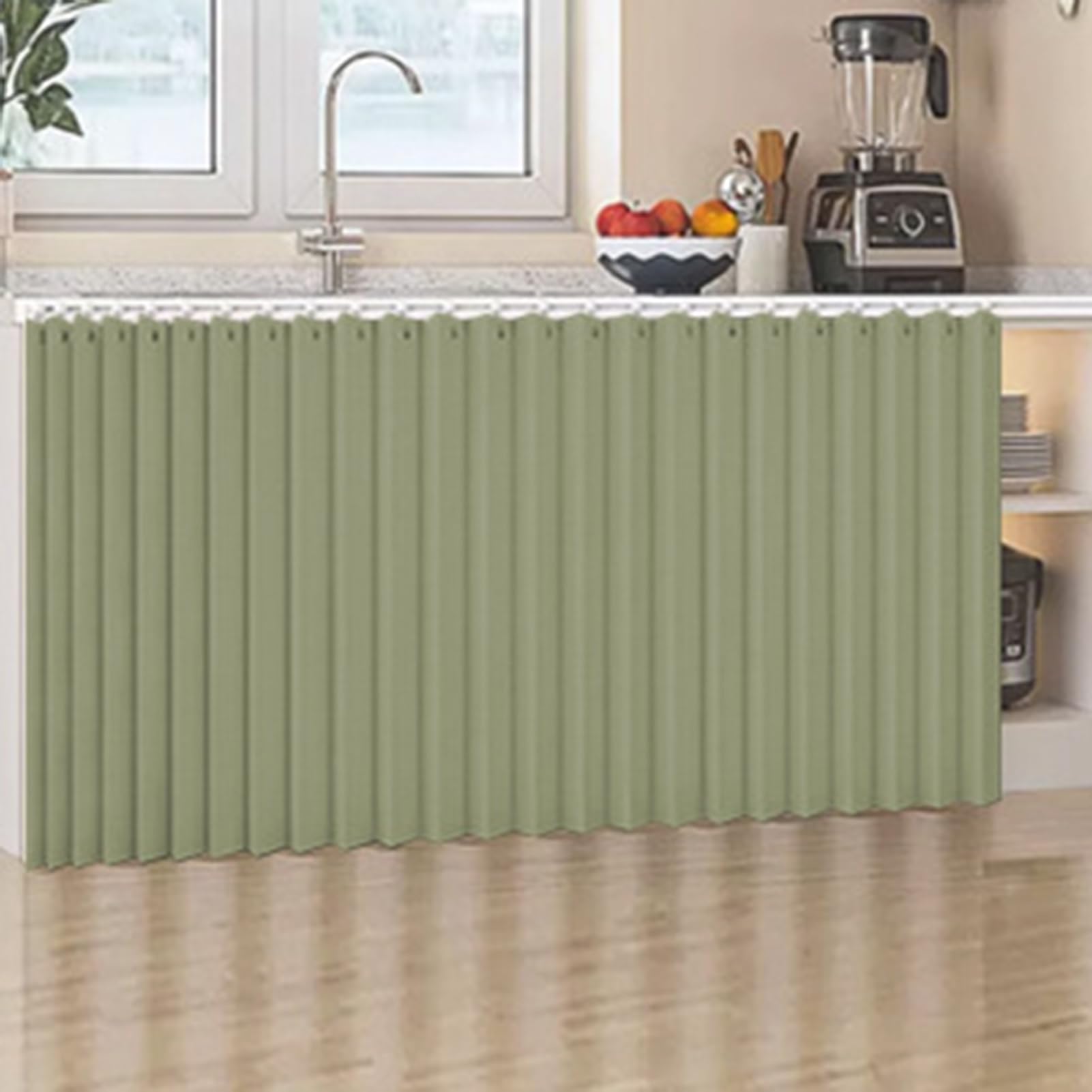 Dustproof Curtains for Open Shelves Linen Material Waterproof Sliding Wardrobe Curtain Kitchen Wardrobe Curtain Self-Adhesive with Sliding Rail, Curtain Shade,Grün,W150cm/H70cm