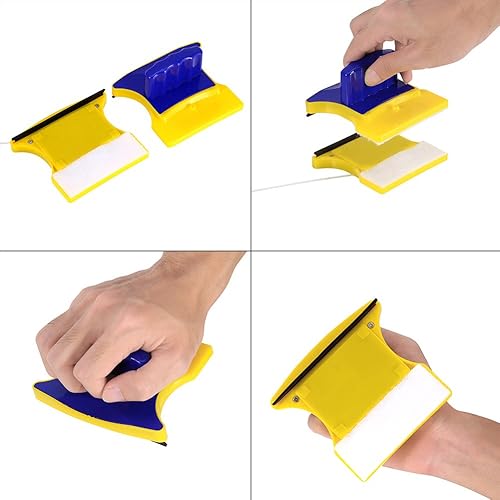 Miniatura 2 de Limpiador magnético de vidrio con forma cuadrada, doble, herramienta de limpieza lateral, kit de lavado de escobilla de goma con 2 algodón de