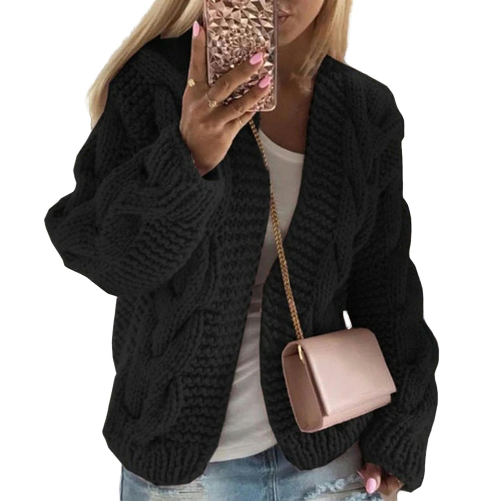 TEidea Rebeca Mujer Verano Cárdigan Acogedor Y Elegante De Otoño/Invierno Damas: Cárdigan De Punto Grueso para Mujeres con Giro De Hilo Cálido Y Texturizado