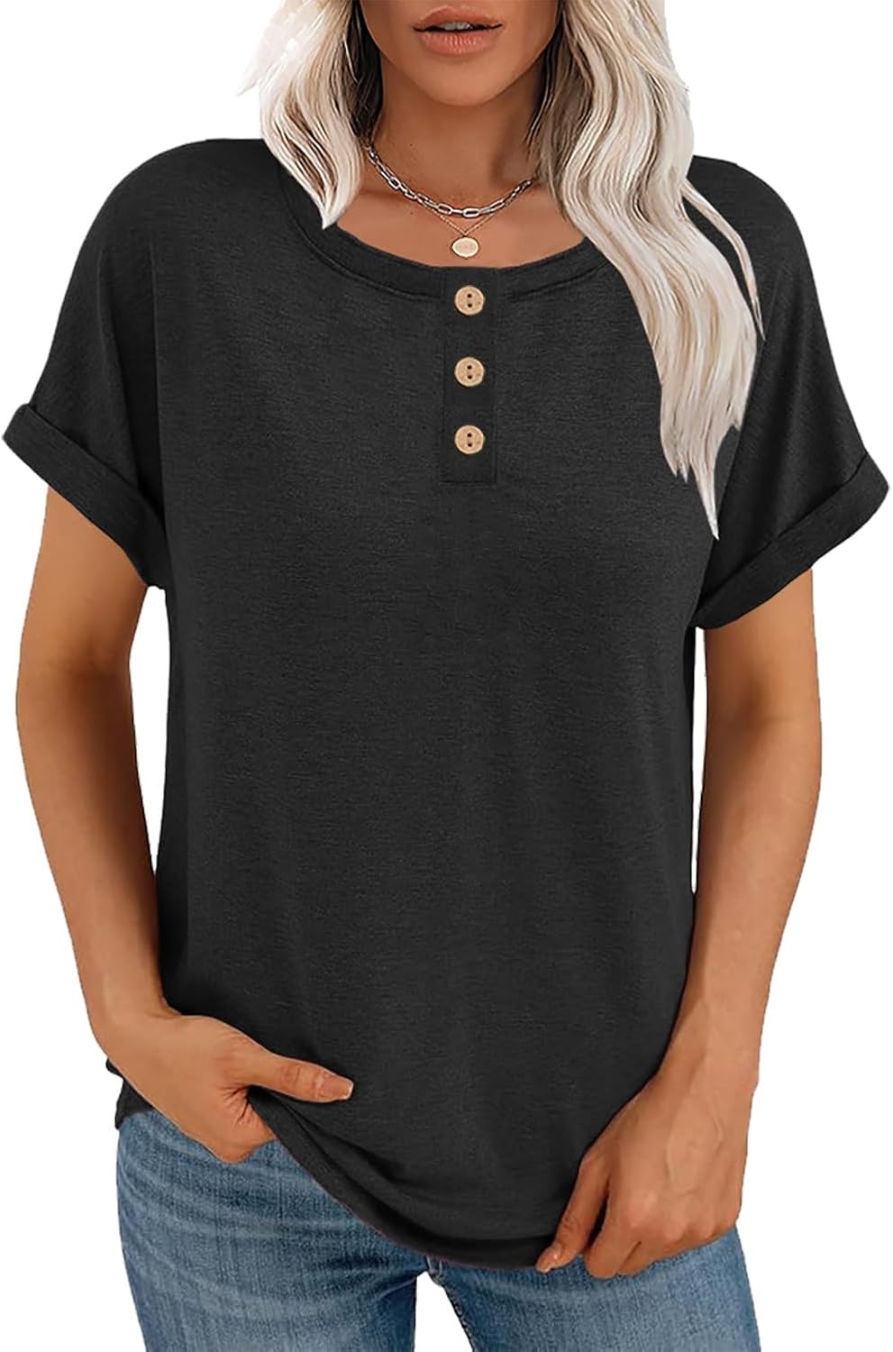 Women’s Casual Short Sleeve T-Shirts Summer Basic Crew Neck Loose Fit Henley Shirts Women’s Casual Short Sleeve T-Shirts Summer Basic Crew Neck Loose Fit Henley Shirts