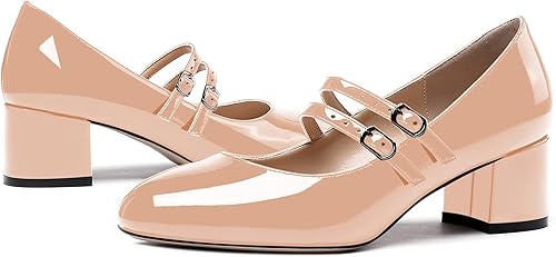 Miniatura 6 de WAYDERNS Zapatos de tacón bajo y grueso con correa ajustable Mary Jane para mujer, con puntera redonda, de 2 pulgadas