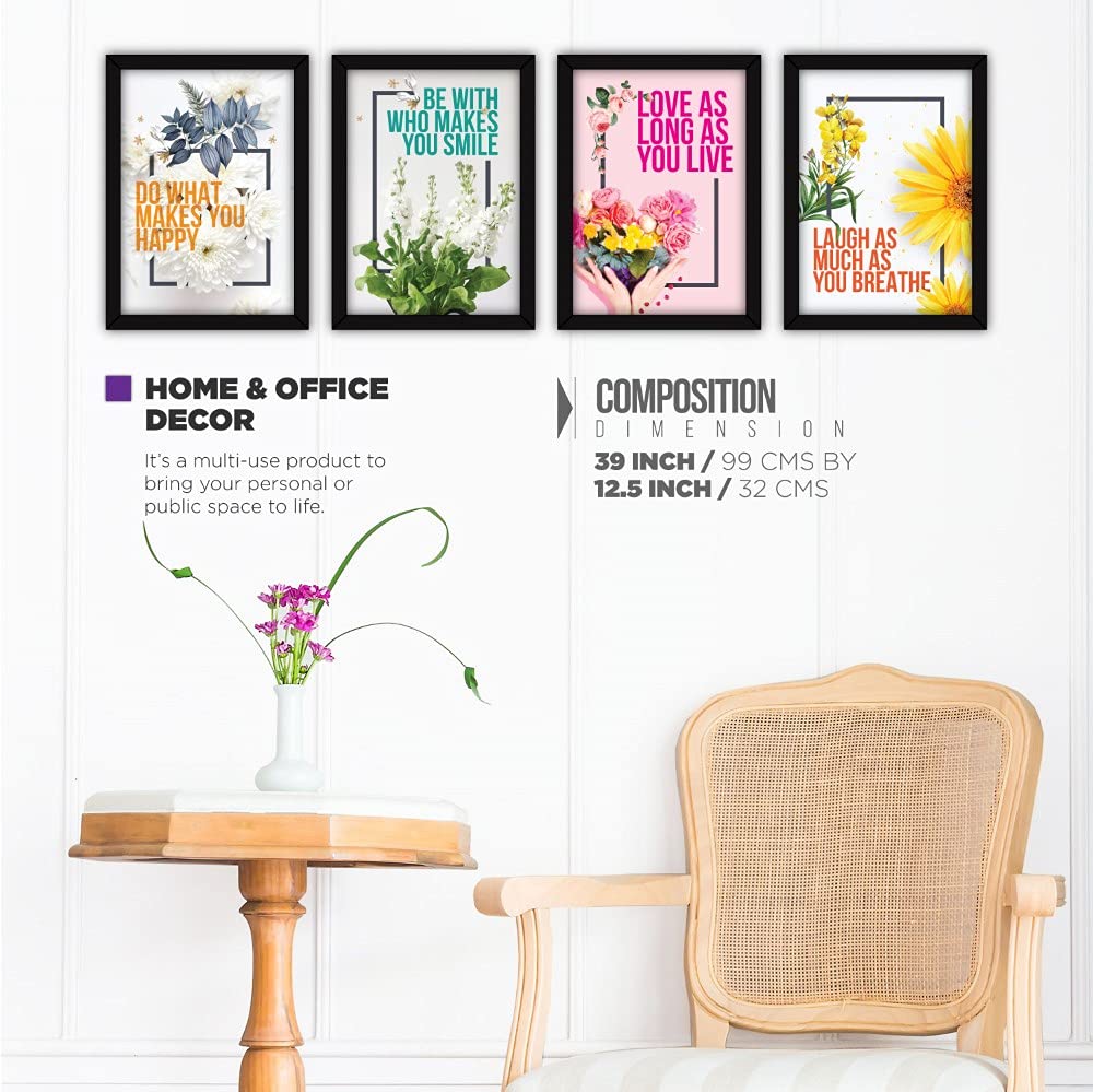FATMUG Framed Wall Paintings Inspiring Quotes For Office and Home - Set of 4 - Happiness,Resin 2
