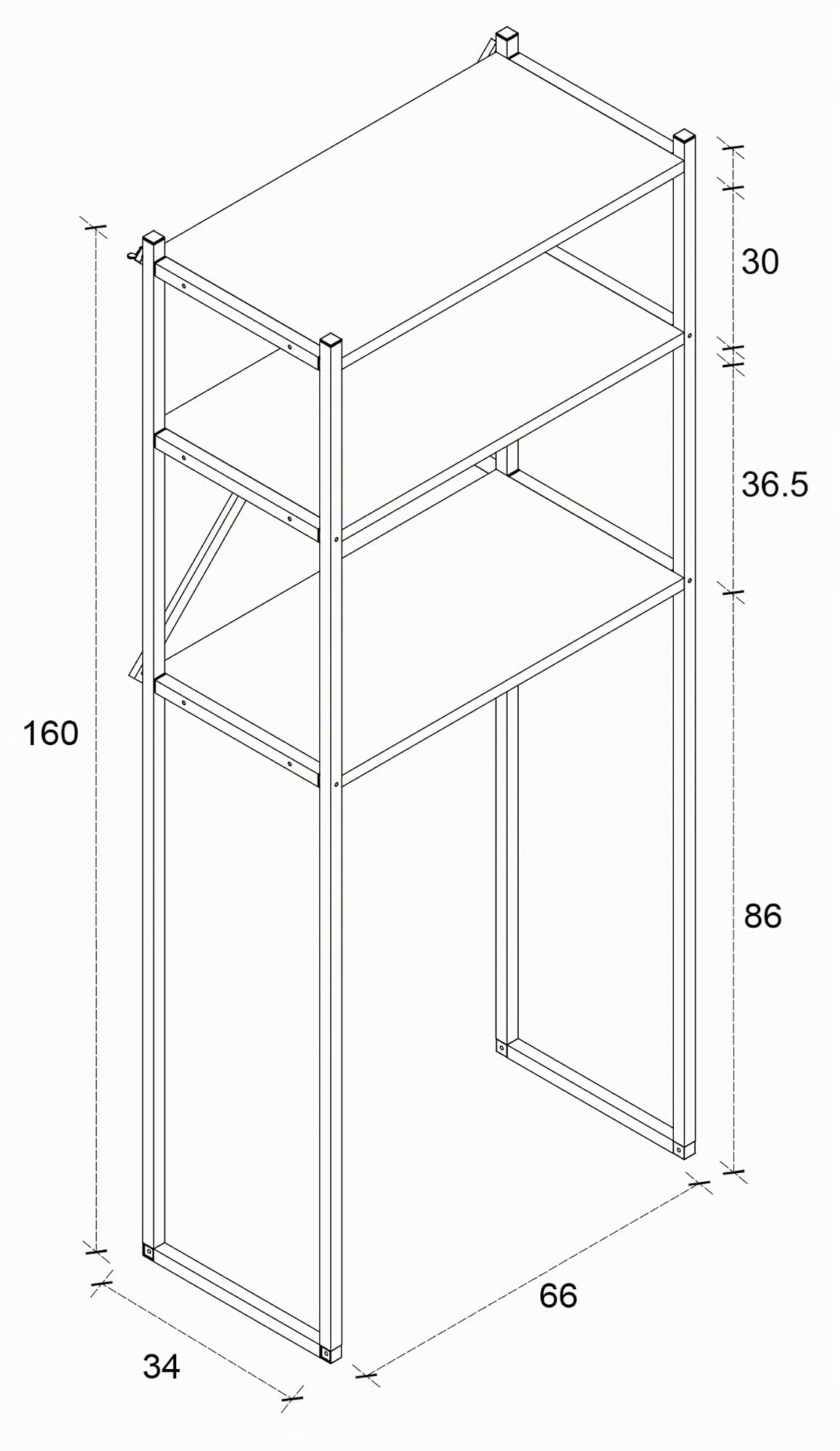 VCM Badmöbel Waschmaschinenschrank 66x34x160 cm 3 Fächer Metall
