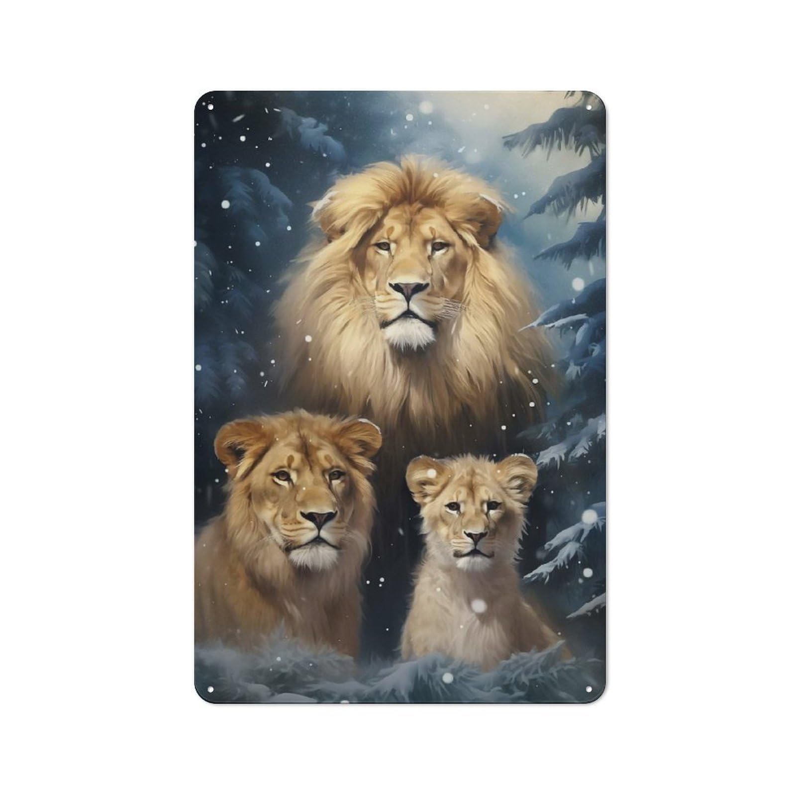 Junmoney Lion Family Xmas Retro-Style Tin Sign 30X20cm For Kitchen Or Home Bar, Suited To Kitchen Decor Lovers