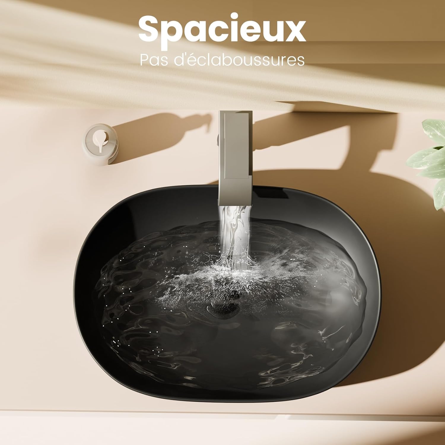 Person holding the EMKE basin, highlighting easy cleaning, ultra-thin edge, and antibacterial properties