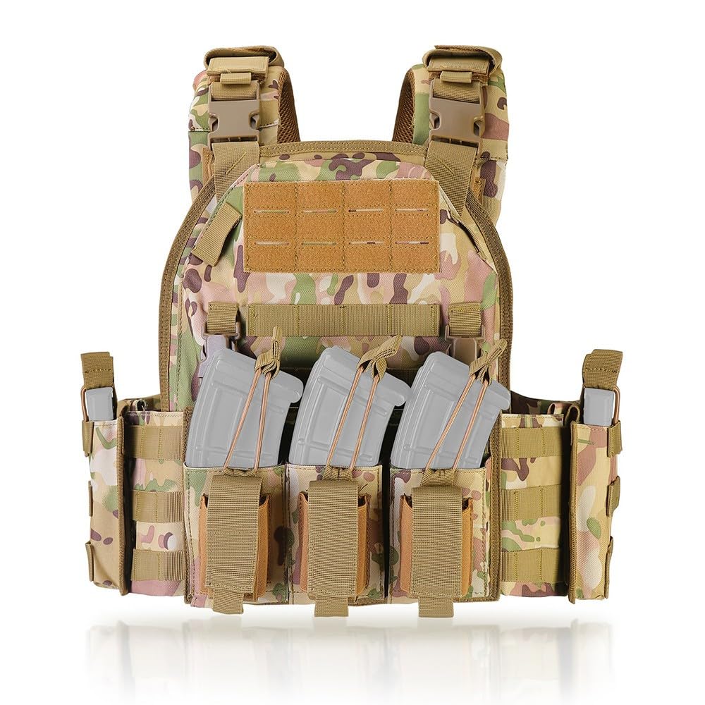 Chaleco Táctico Airsoft,Ajustable con Sistema MOLLE y Liberación Rápida, Chaleco Ligero y Transpirable con Bolsillos Modulares para Paintball Senderismo Caza Camping Outdoor