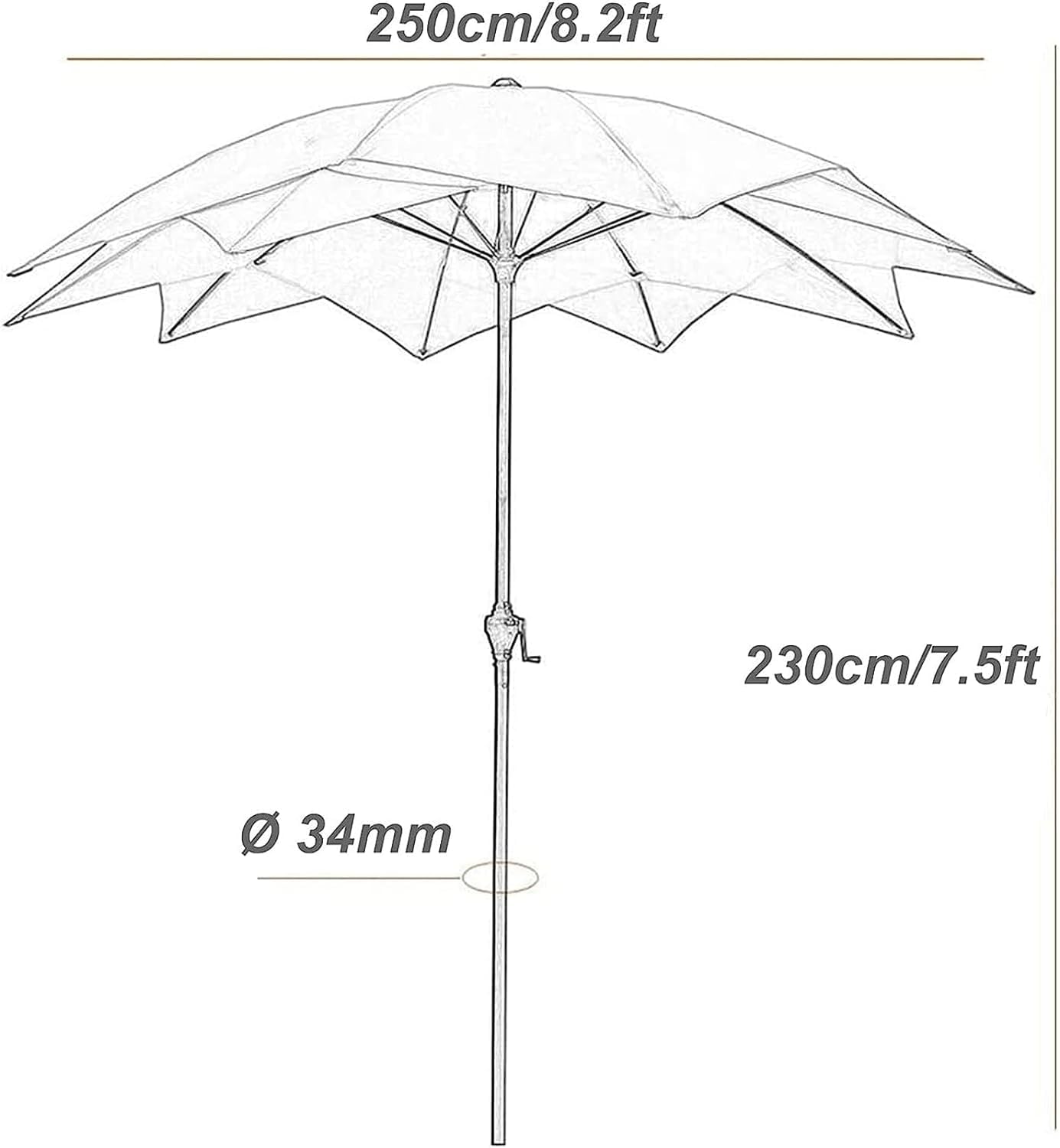 Parasol Tarasowy Parasol Plażowy 8,2FT 2-poziomowy Ogrodowy Z Wentylacją Wodoodporny 10 Żebrami Zewnątrz(Grün)