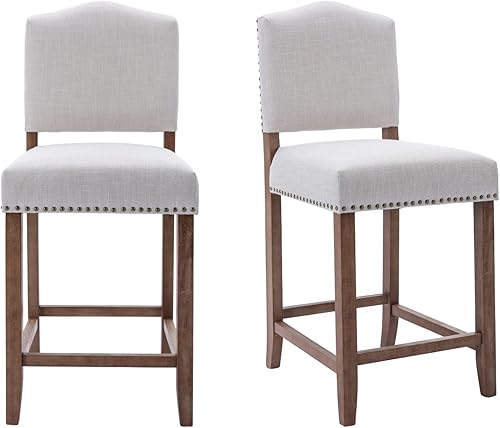 Miniatura 1 de EALSON Farmhouse - Juego de 2 taburetes de bar de cocina de altura de mostrador con respaldo, sillas de bar de madera modernas de mediados de siglo,