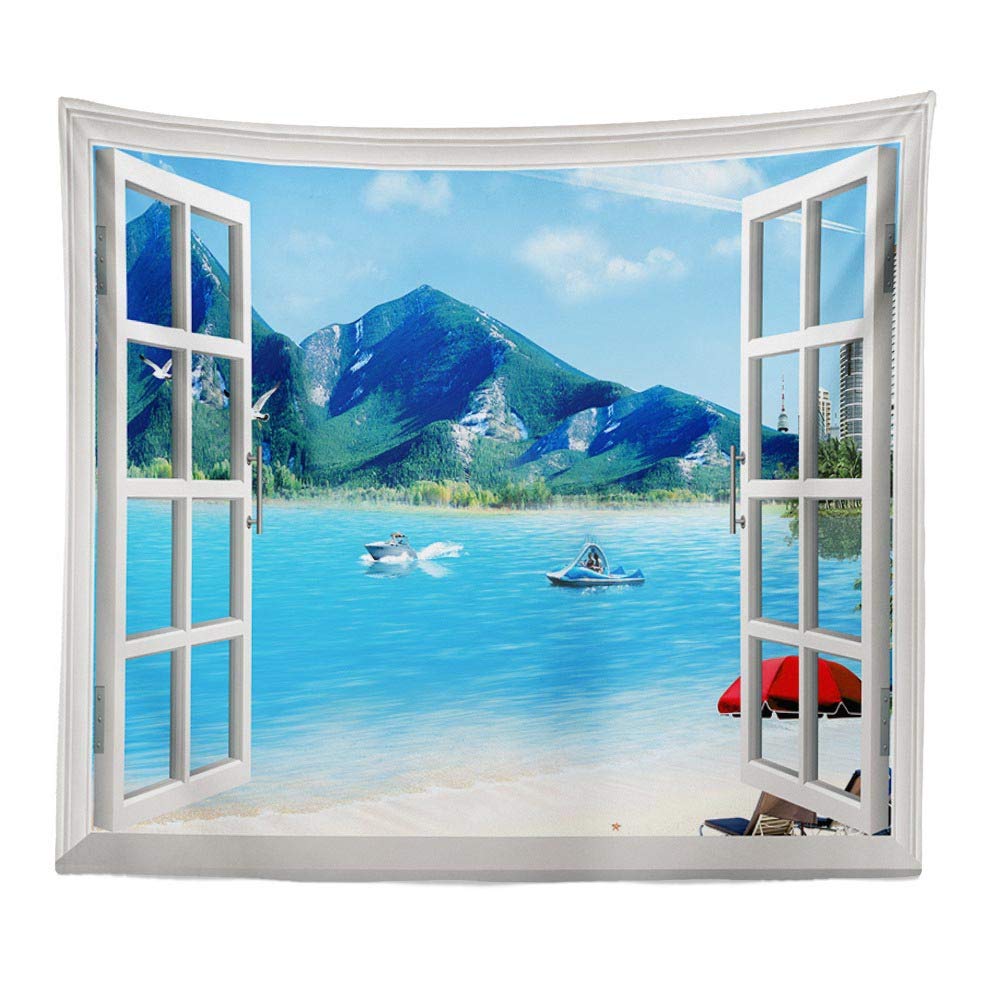 BOYOUTH Tapestry Wall Hanging,People and Landscape Outside the Window Pictures Digital Print Wall Tapestry Home Decor for Living Room Bedroom Dorm,78.7" Wide By 59.1" High