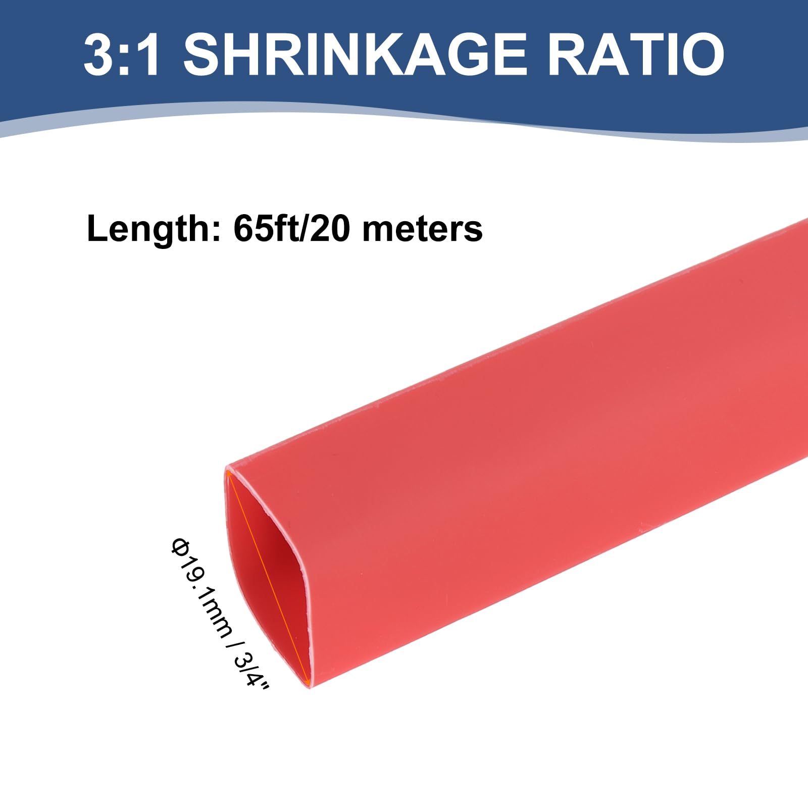 sourcing map Tubo termorestringente impermeabile da 19,1 mm, a doppia parete con adesivo marino a doppia parete foderato industriale termorestringente avvolgimento per cablaggio 19,8 m 3/4 pollici,