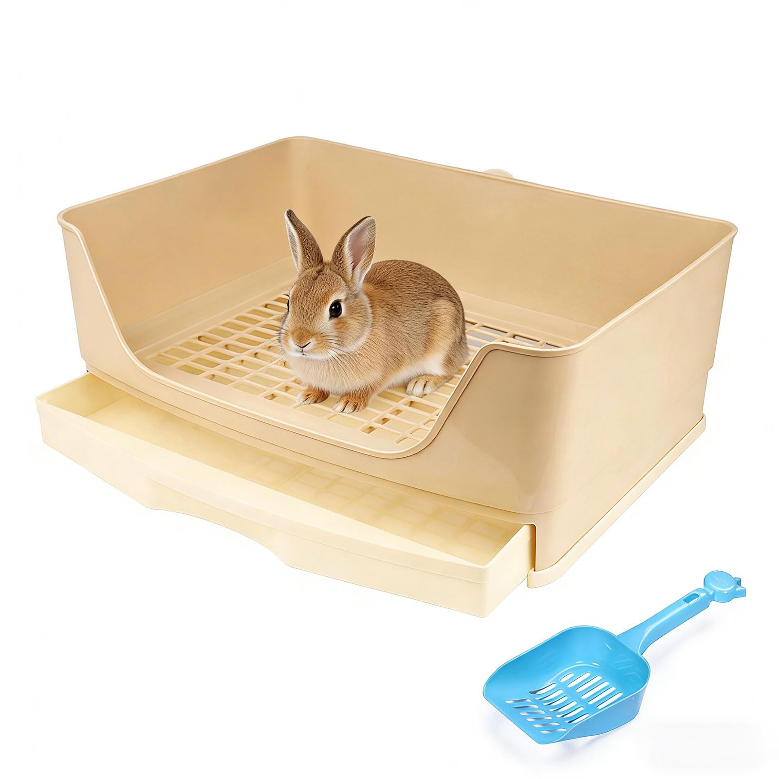 Rabbit Litter Box Toilet, Large Pet Potty Trainer with Drawer for Adult Guinea Pigs, Rabbits, Hamster, Chinchilla, Ferret, Galesaur, Small Animals