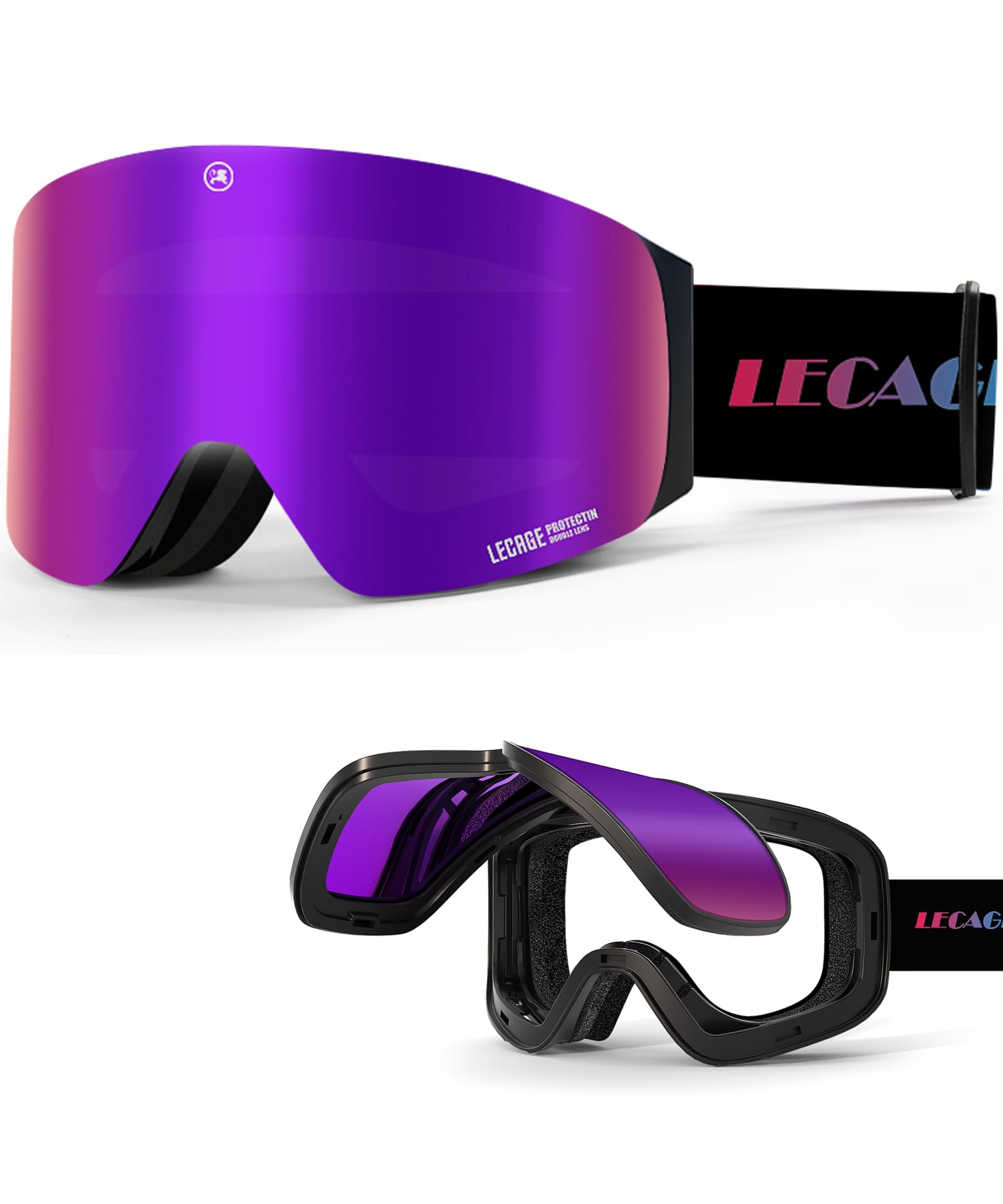 Lunettes de ski modulables sans monture avec lentille magnétique interchangeable, protection UV anti-buée pour homme et femme