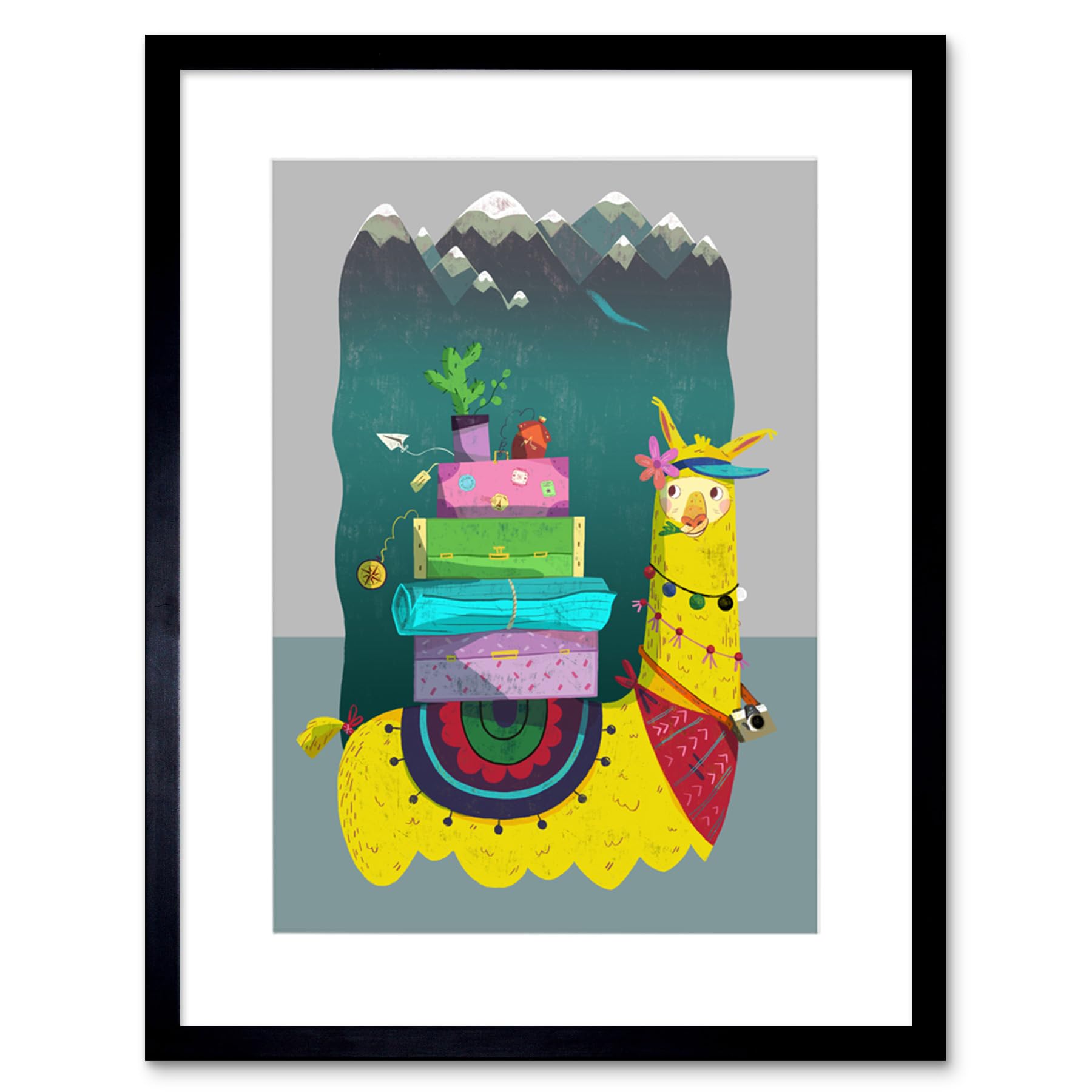 Wee Blue Coo Travelling Llama Framed Art Print