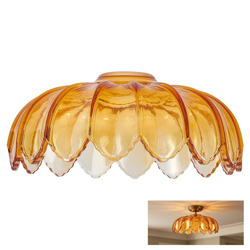 AHANDMAKER Floral Design Glass Lamp Shade Replacement 10.22 Inch Orange Vintage Tulip Shade for Floor Table Pendant Light Fixture Decor Living Room Bedroom Home Decoration