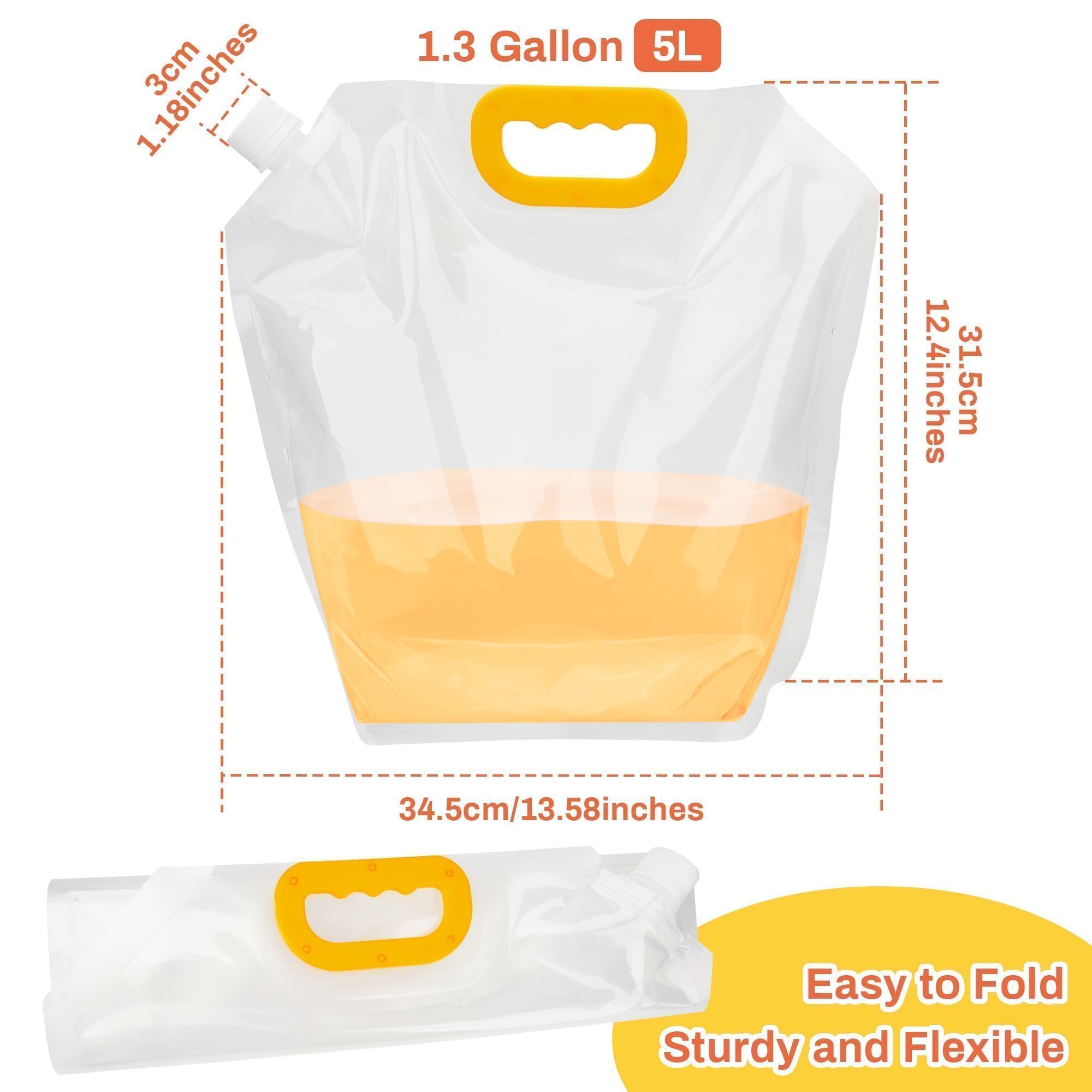 Omoojee Collapsible Water Container 4-Pack, 1.3Gallon/5L Portable Water Storage Bag for Camping, Hiking, RV, Emergency - BPA-Free, Leakproof, Freezable