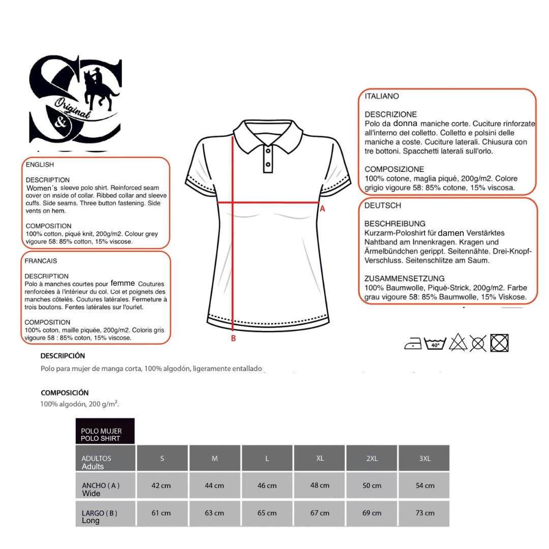 S&C - Polo Femme Manches Courtes Coton Piqué, Coupe Classique, Casual, Couleur Unie, 3 Boutons, Conçu en Espagne, Regular Fit, Légèrement ajusté, Voir Guide