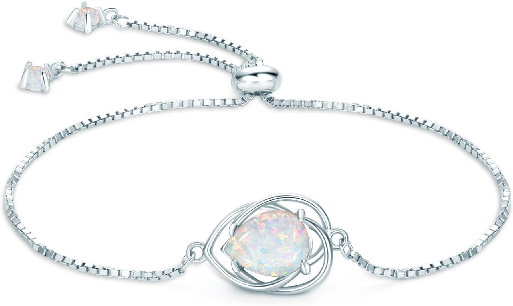 925 Sterling Silver Opal Bracelet, Adjustable Pear/Round/Oval Cut Opal Link Bracelet for Women, October Birthstone Jewelry Gifts for Her Birthday Christmas