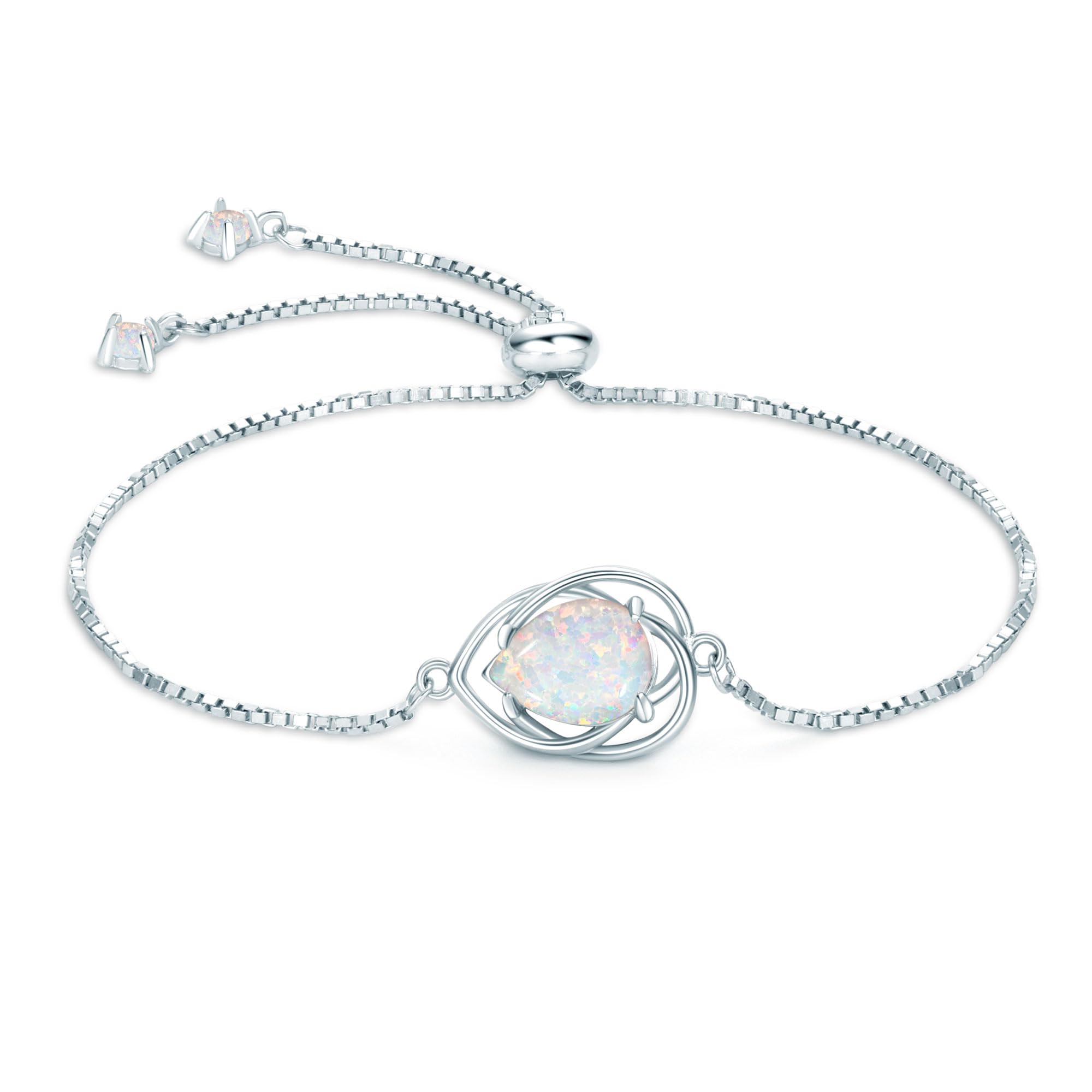 925 Sterling Silver Opal Bracelet, Adjustable Bracelets for Women, Jewelry Gifts for Her Birthday Christmas Mothers Day
