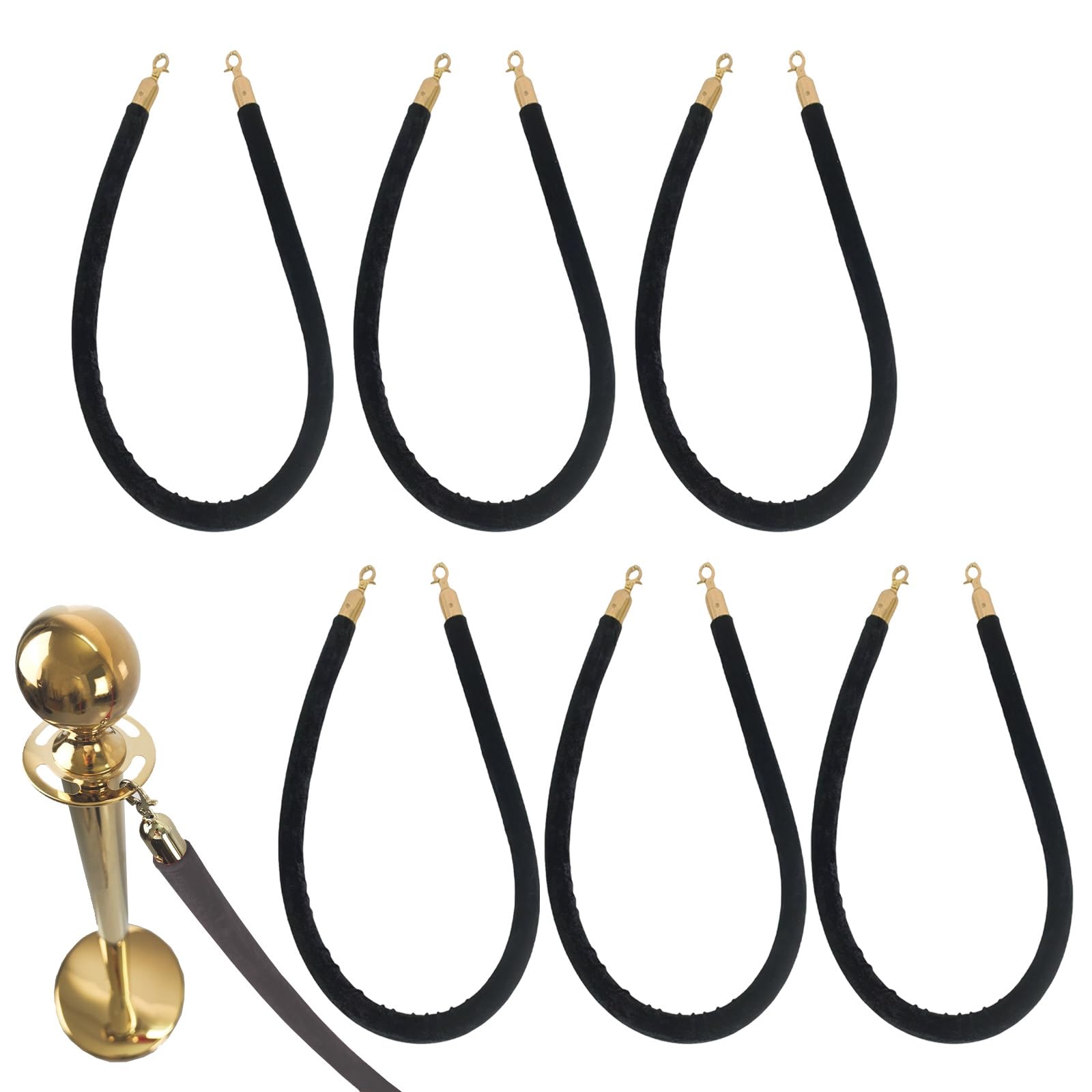 GLDYTVF Portable Black Velvet Rope Barrier Set6 Pack300cm (118in) Queue Line Dividers with ty Hooks for Museums Hospitals Playgrounds and Events