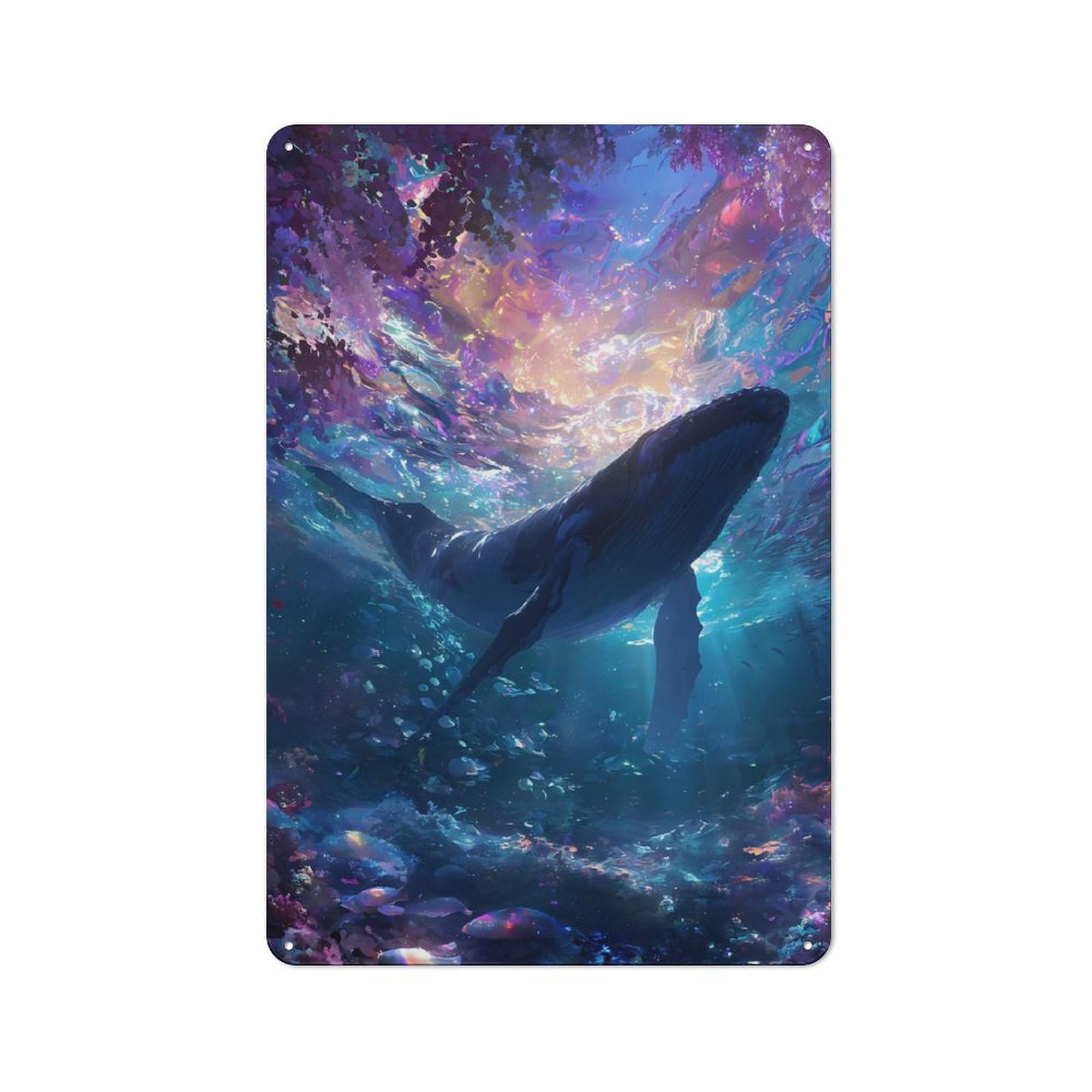 Junmoney Style-12 Vintage Metal Sign 30X20cm Featuring Whale In A Colorful Ocean, Home Bar Decor For Cafe, Pub, Workshop Or Home Bar