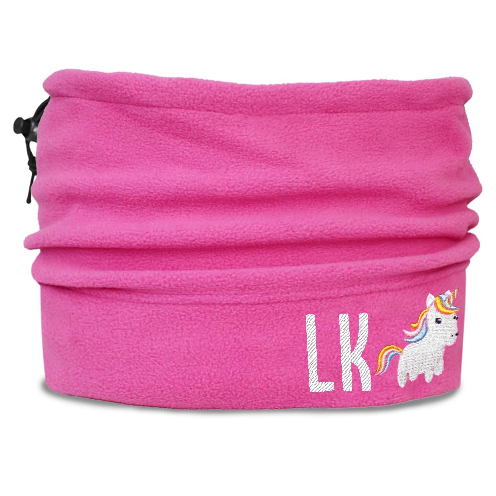 Teddyt's Women's Pink Personalised Initials Embroidered Unicorn Thermal Adjustable Snood Scarf (Pink)