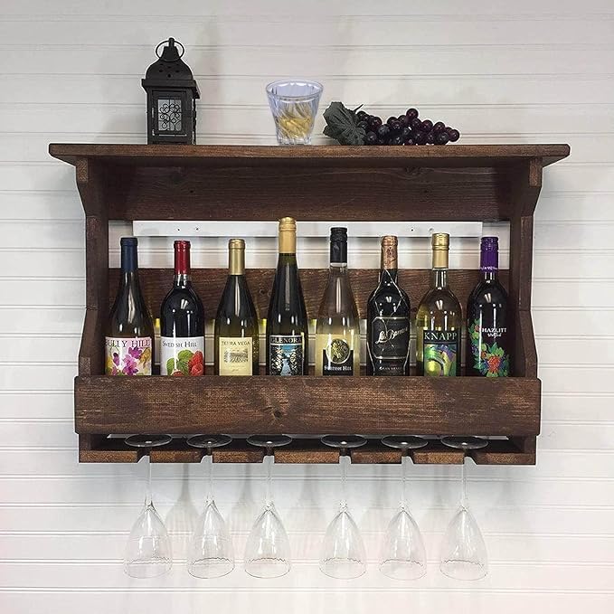 PWOOD Sheesham Wood Wall Hanging Design bar | Mini bar for Home | Bar Cabinets for Home | Solid Wood Make Wine Storage Cabinet with Glass Hanging Space (Brown)-image-36