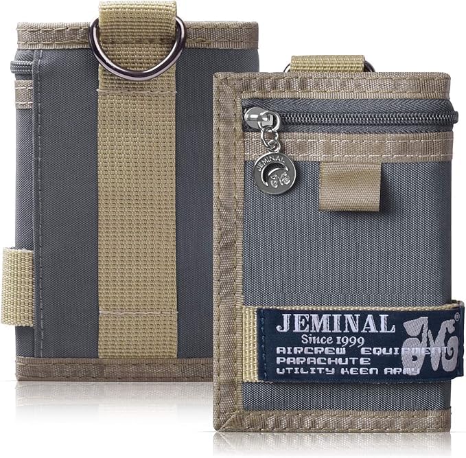 JEMINAL Trifold Wallet for Men Canvas Outdoor Sports Keychain Grey