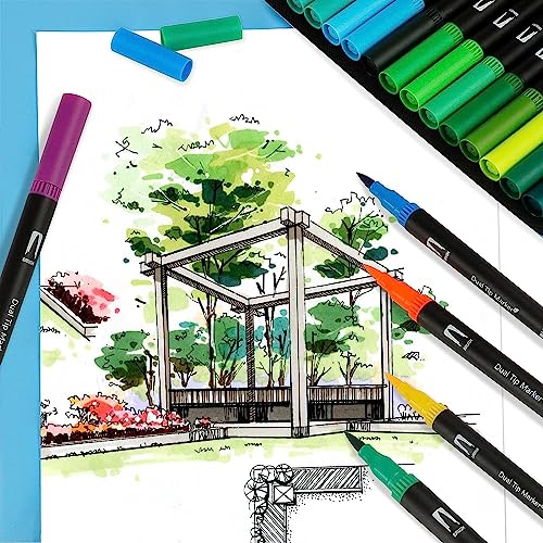Image of Corslet 36 Colors Dual Tip Colored Brush Pens Art Marker Set Fine Point Calligraphy Markers for Artists Pen Set Journal Pens for Adult Coloring Books Alchol Markers Set (Set of 36)