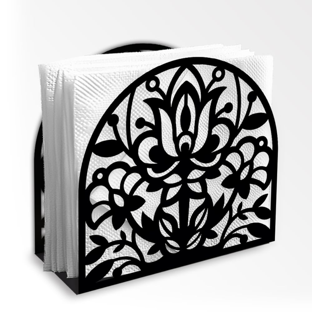 DOODLREAM Flower Folk Art Black Metal Napkin Holder for Table 13.5 x 12.5 — image 1