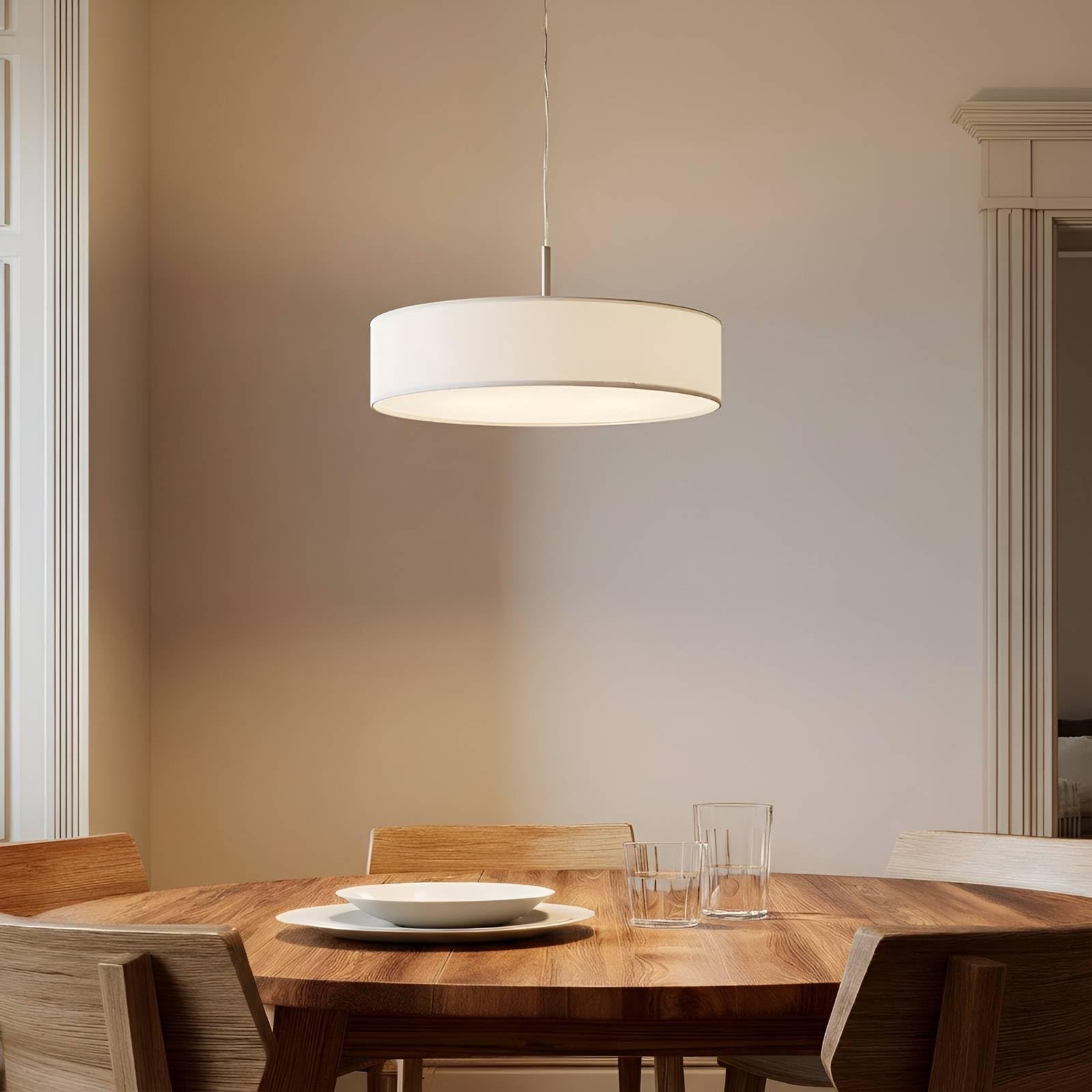 Lindby Pendelleuchte Textil rund 50 cm, Hängeleuchte Stoff weiß Hängelampe 3x E27 ohne Leuchtmittel Wohnzimmerlampe Schlafzimmerleuchte Esszimmer