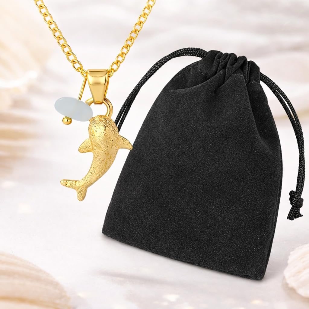 SUPAC Whale Shark Necklace with Sea Glass Accent, Gold and Silver Chain - 5 Color Options