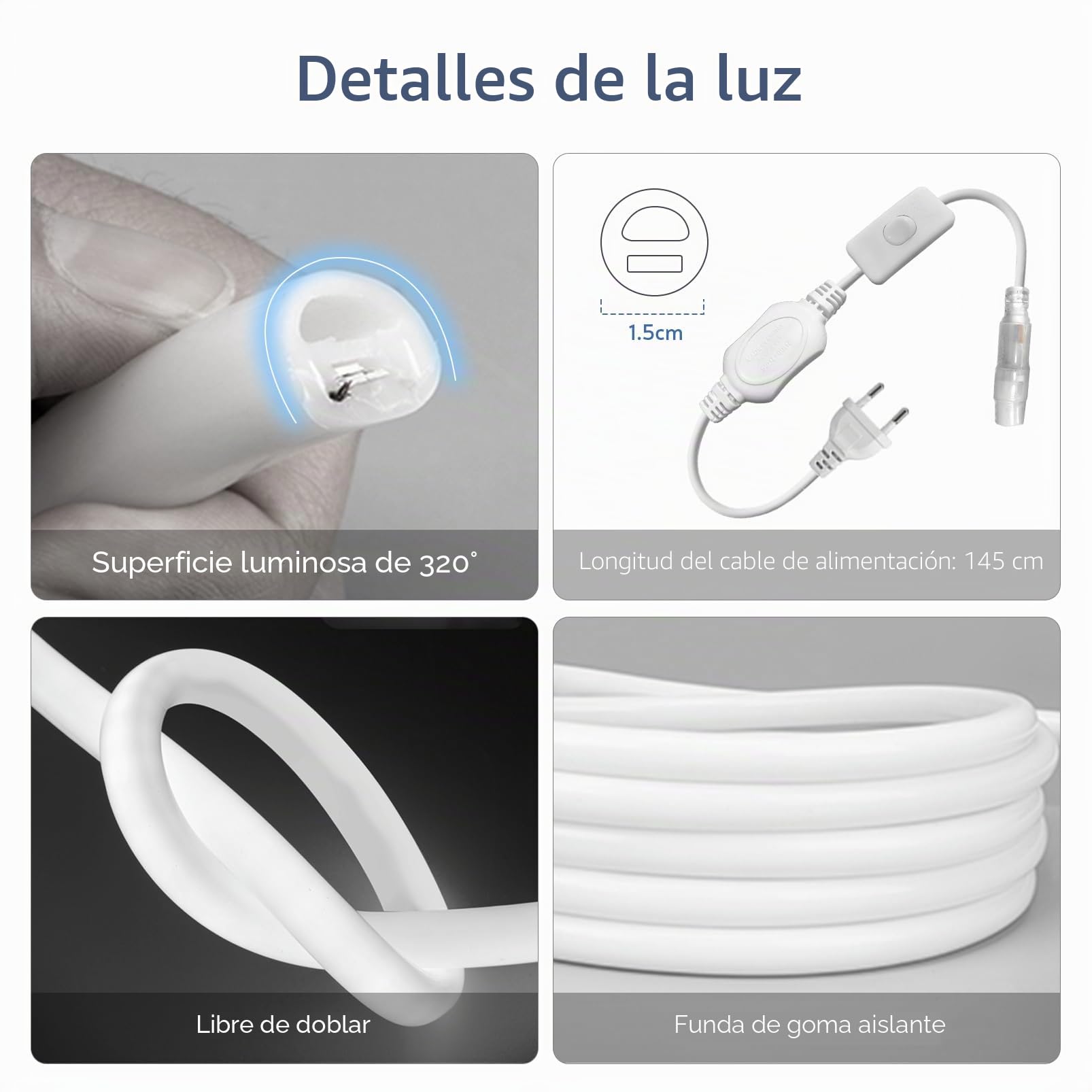 YOODI Luces LED Lights Blanco Cálido 20m, Flexible Tira de Led Habitacion 220V, Tubo Redondo Cortable Fita Led IP65 a Prueba de Agua para Habitación, Jardín, Fiesta, Incluye Fuente de Alimentación