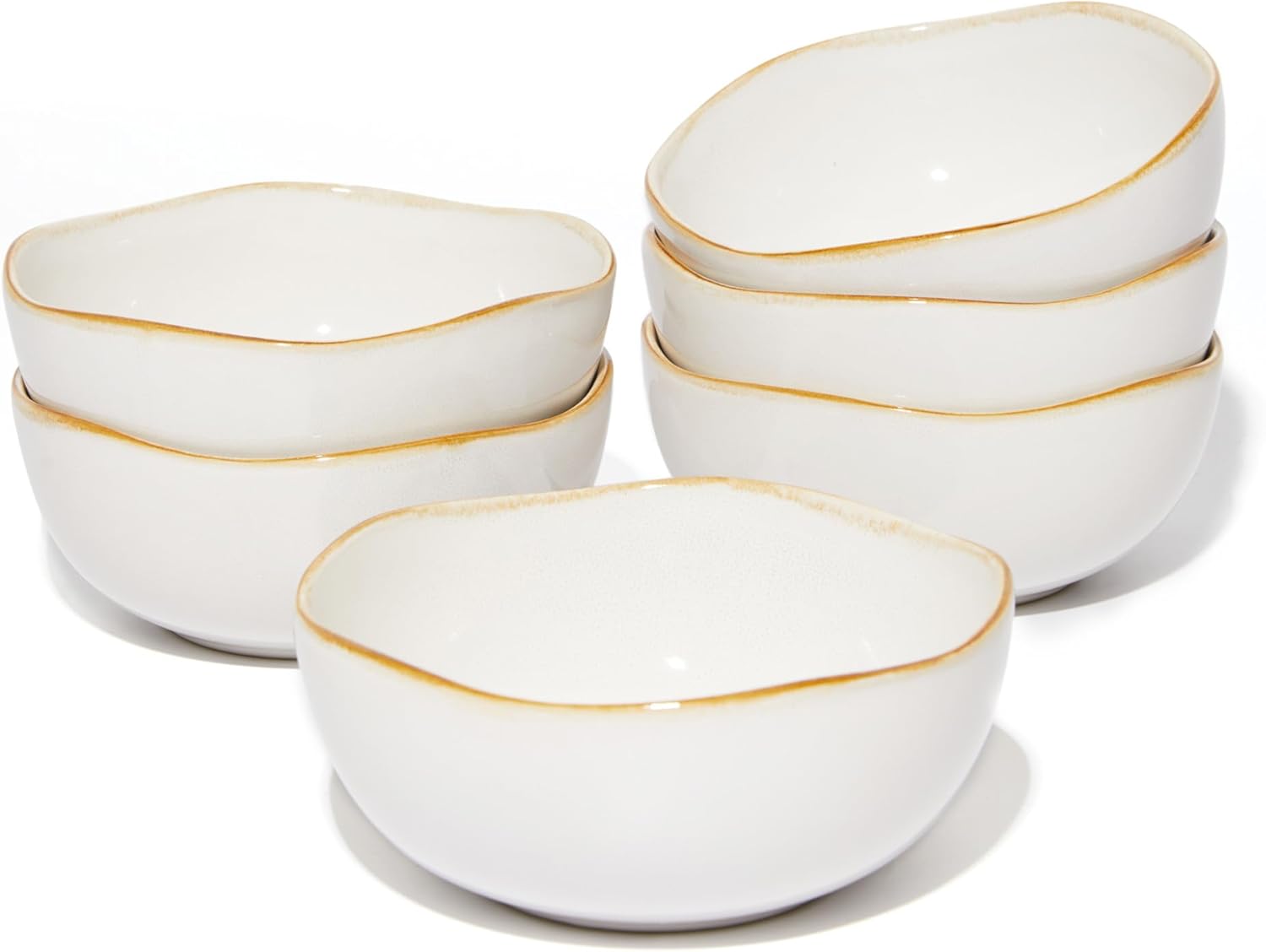 Cereal Bowls Set of 6, 20oz 5.8″ Everyday Bowls-Wavy Rim Stoneware, Dishwasher & Microwave Safe, Ceramic Bowl Set for Salad, White
