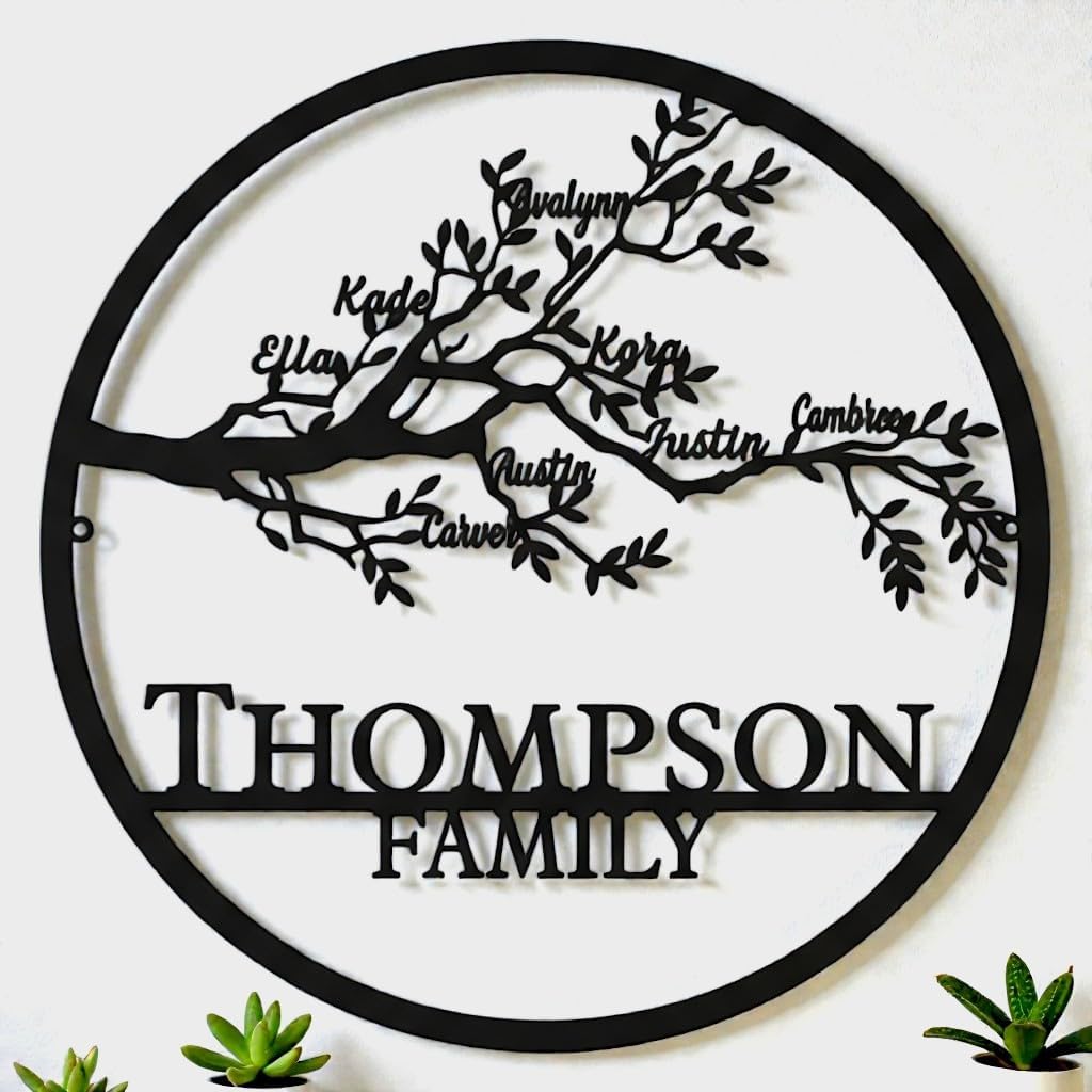AVAGifts Custom Family Name Metal Signs | Personalized Tree of Life Sign | Outdoor Wall Art for Family Name | Custom Name Metal Sign, Last Name, Anniversary, Wedding Gifts for Women, Wife, Parents, couple