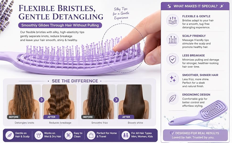 Image of Premium 3D Detangling Hair Brush for Women & Men- Anti Hair Fall Comb for Curly, Wavy & Straight Hair | Hair Straightening Brush, Wet & Dry Styling Brush | Scalp Massager, Frizz Control & Tangle Free Grooming Brush