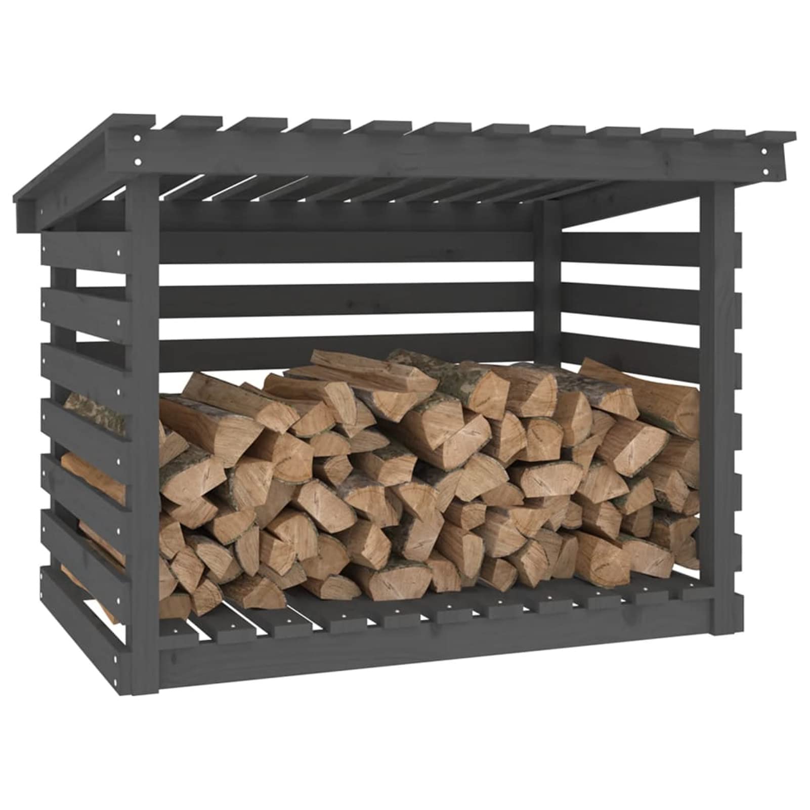 Leñero Gris 108X73X79 Cm Madera Maciza De Pino Leñero Y Leñero para Jardín Almacenamiento De Leña Y Secado Y Curado De Leña,