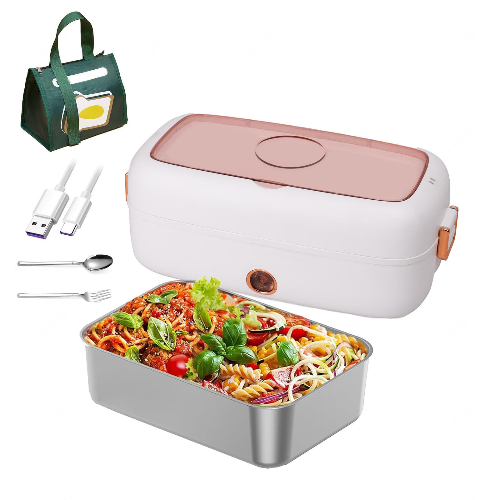 Fiambrera Electrica 24v Camion Adecuado para Portátiles De 12 V/24 V, Fiambrera Termica Aislamiento Térmico De Larga Duración Alimentado por USB, Fiambrera Trabajo,White