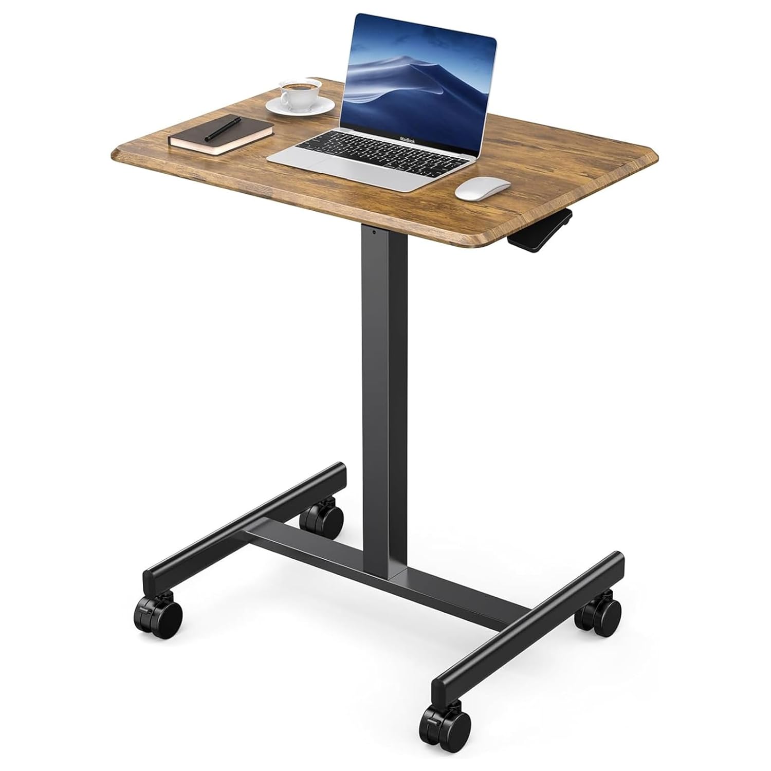 DUMOS Small Standing Desk Mobile Portable Rolling Laptop PC Table on Wheels Adjustable Height Computer Workstation for Home