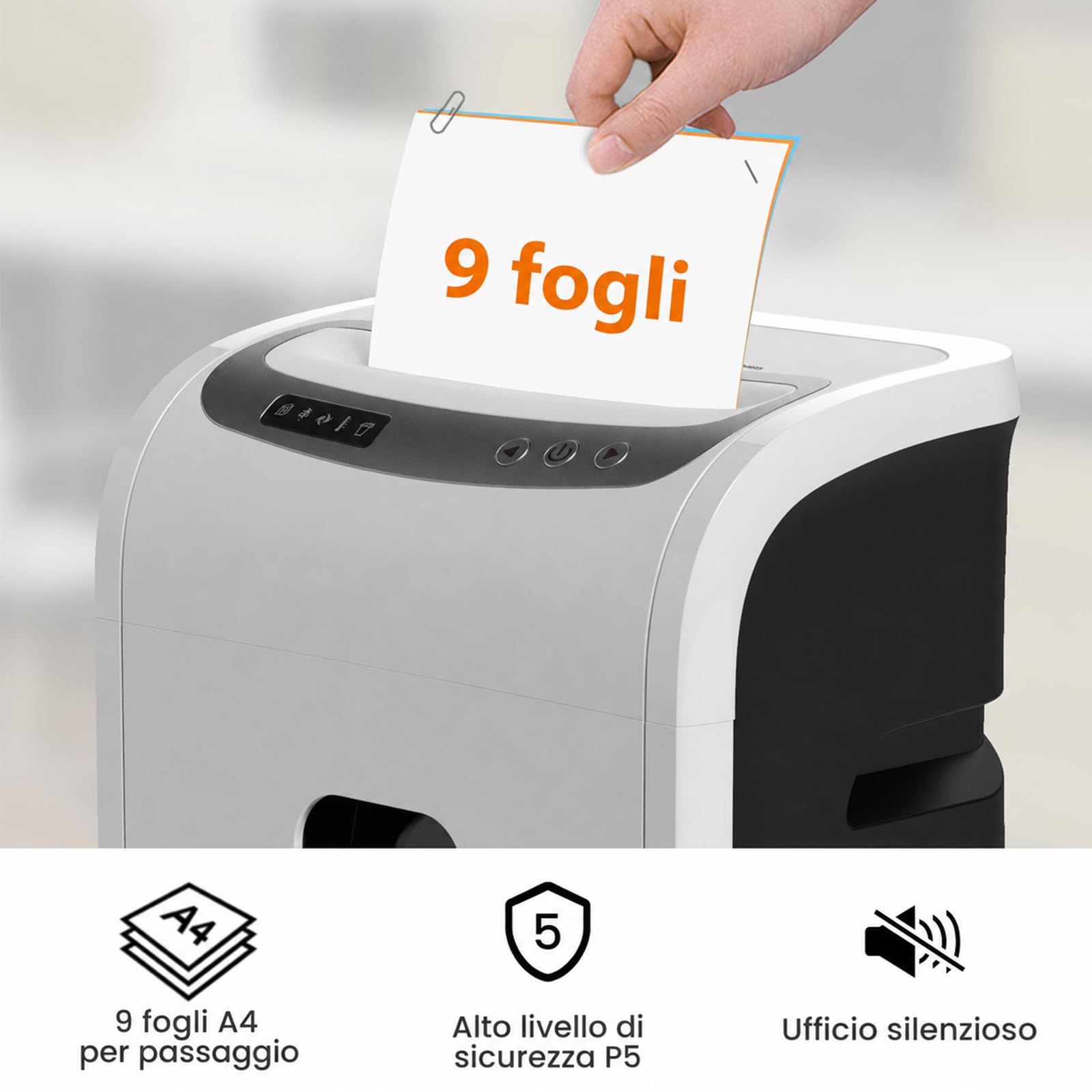 VidaTeco Tritadocumenti 9 Fogli Micro-Cut P-5 20L per Ufficio e Home Office | Distruggidocumenti con Triturazione a Microtaglio,20 Litri Distrugge CD e carte di credito Graffette Bianco