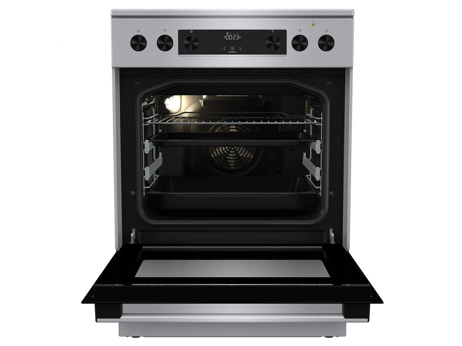 Gorenje GECS6C 70 XPA elektryczna kuchenka stojąca z płytą ceramiczną 60 cm / 71 litrów/ExtraSteam/GentleClose/AirFry/chowane przetyczki/AquaClean/PerfectGrill/teleskopowe prowadnice/stal