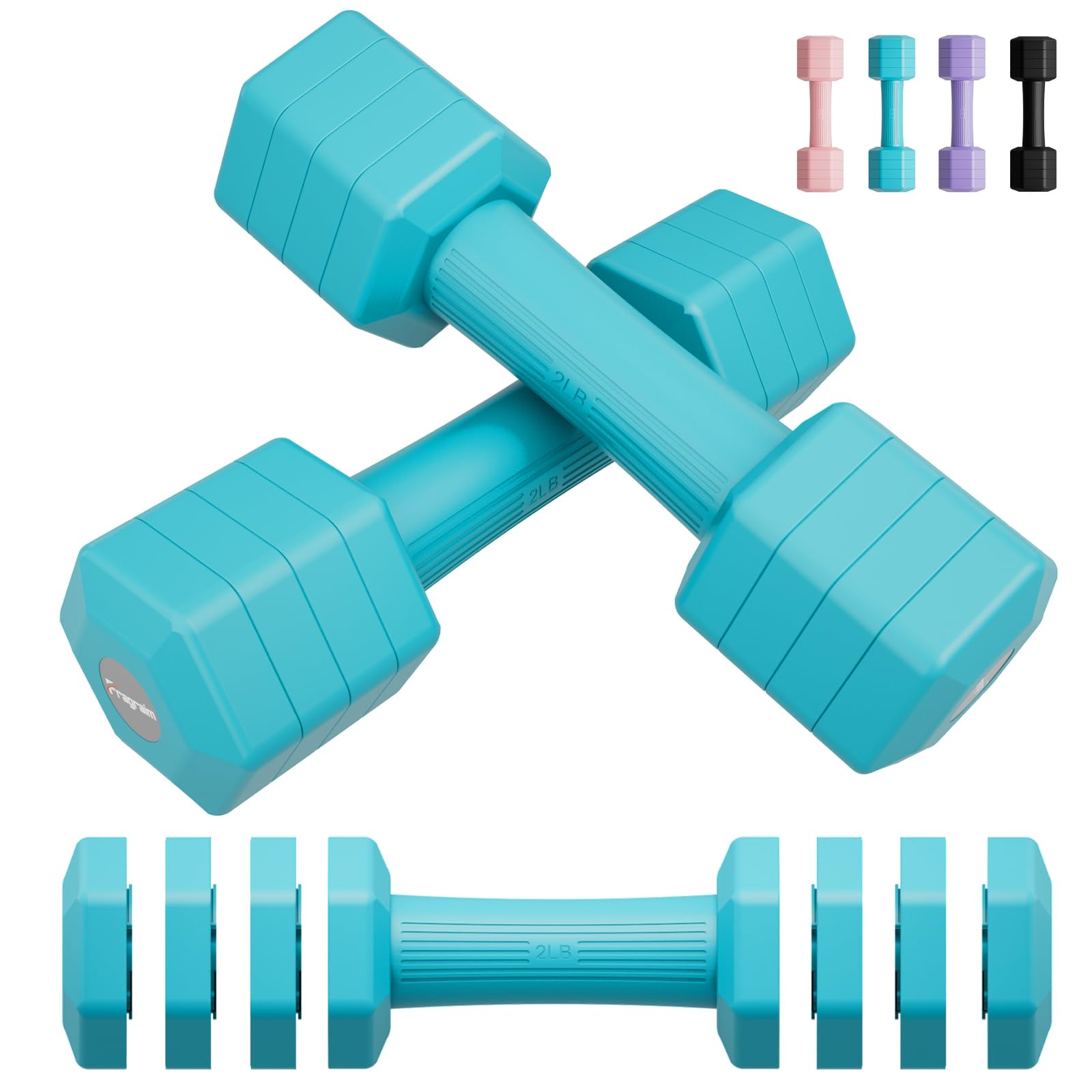Adjustable Dumbbells Set for Women Men 4.54 kg, 4 in 1 Hand Weights Set Dumbbell Pair Each 0.9 kg, 1.36 kg, 1.81 kg, 2.27 kg Weights Dumbbell Set with TPU Soft Rubber Handle for Home Gym - Blue