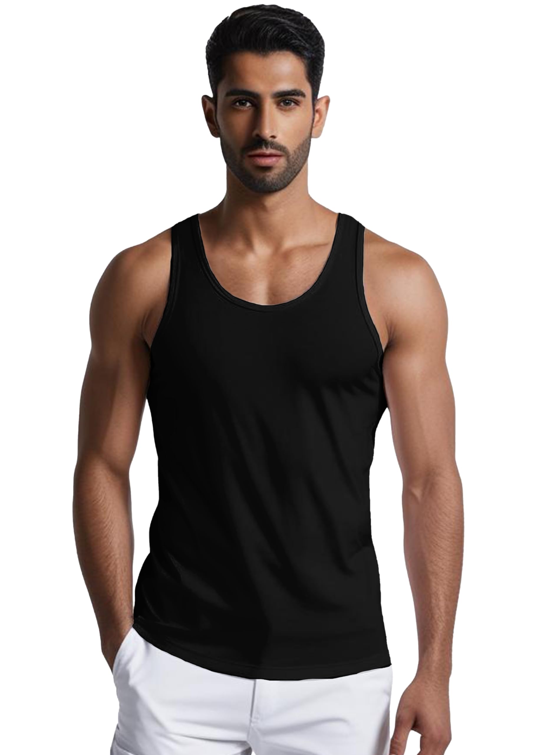 peppyzone Solid Cotton Tank Top Vest for Men-picture-37