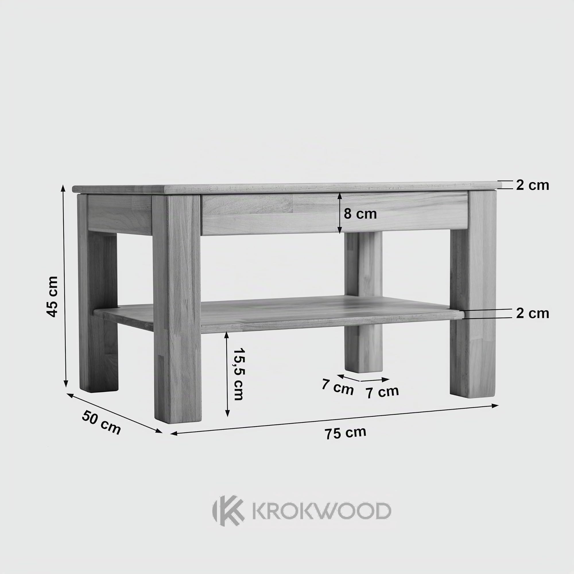 Krok Wood Couchtisch Bonn aus Massivholz (Buche, 75 x 50 x 45 cm)