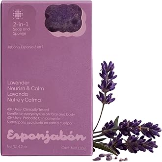 T.Taio Esponjabon Soap Sponge - Cleansing Shower Scrubber - Cleaning Bath Wash Scrub - Oil Removal - Massage & Lather Foot, Elbow, & Face - Bathroom Accessories - Fresh Lavender Scent