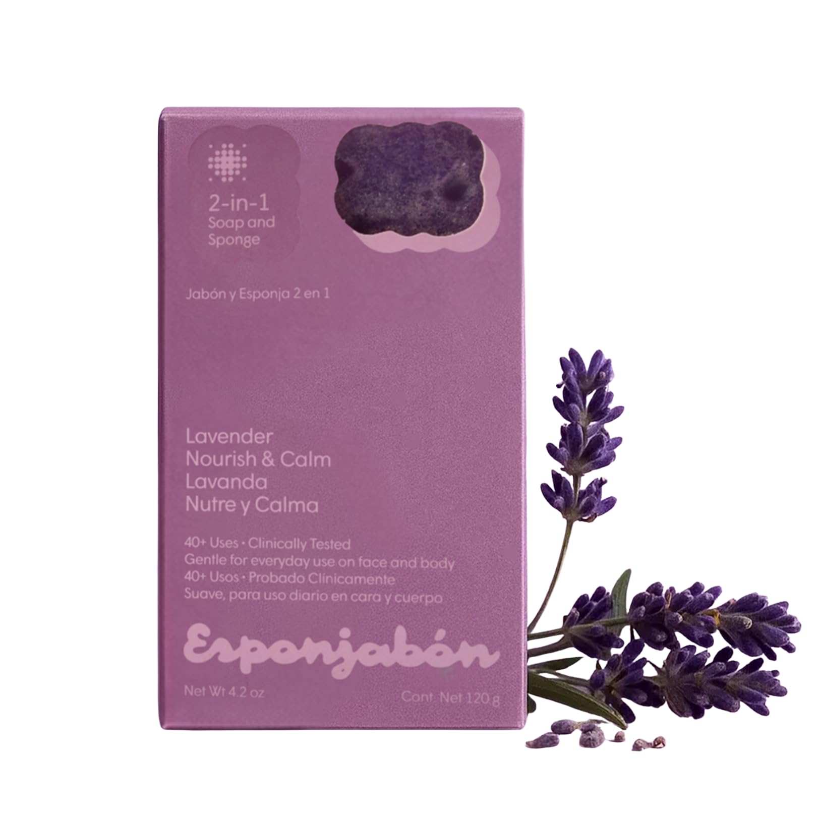 T.Taio Esponjabon Soap Sponge - Cleansing Shower Scrubber - Cleaning Bath Wash Scrub - Oil Removal - Massage & Lather Foot, Elbow, & Face - Bathroom Accessories - Fresh Lavender Scent
