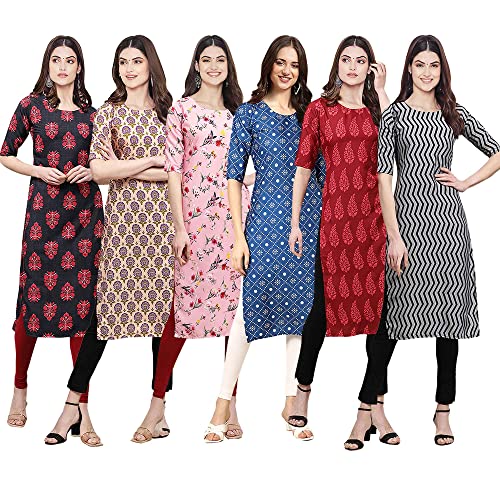 Image of Pinkmint Women's Crepe Digital Print Straight Kurta [Pack of 6] (CKE-329-353-330-333-341-343)