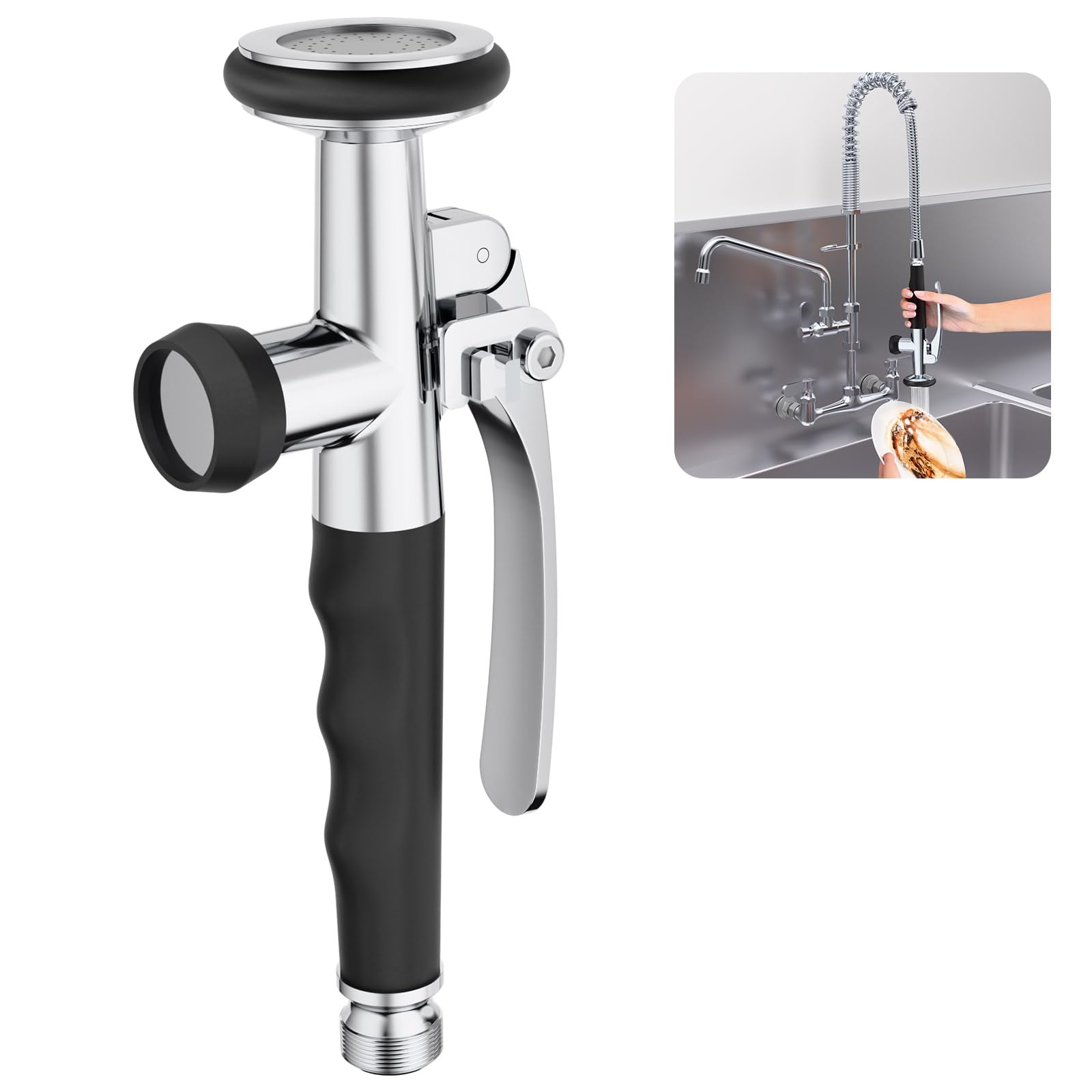 KULACO Ducha de mano profesional para hostelería, universal 1/2", Negro | ducha con conexión, ducha de cocina con gancho de bloqueo, ducha de repuesto para ducha de vajilla/hostelería